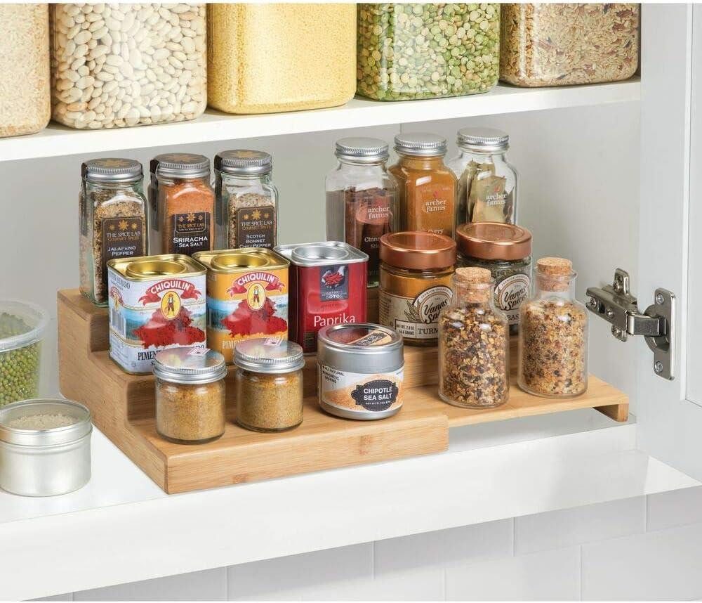 mDesign Aufbewahrungssystem mDesign Gewürzregal Aufbewahrung Organizer Ordnung ausziehbar Bambus – Bild 2 von 5