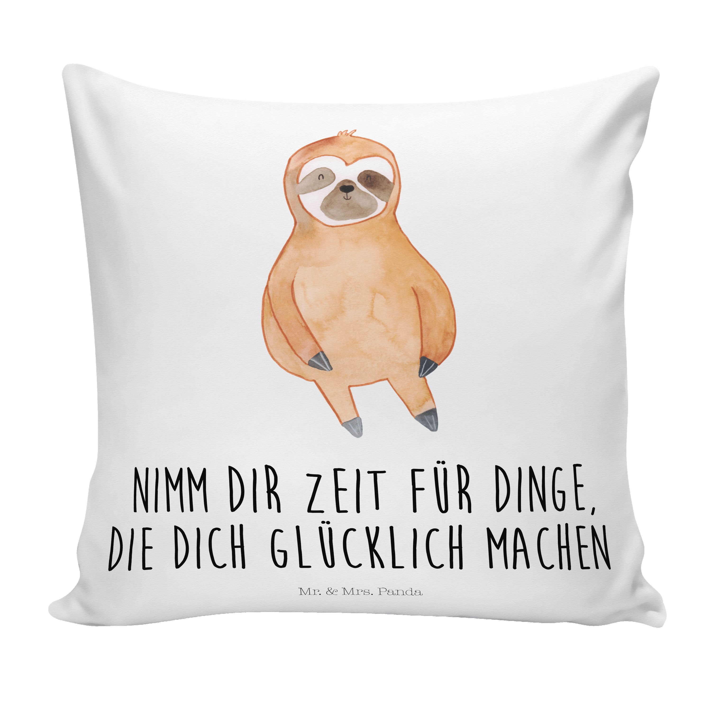 Mr. & Mrs. Panda Dekokissen Faultier Zufrieden - Weiß - Geschenk, Glück, Dekokissen, Kissenhülle