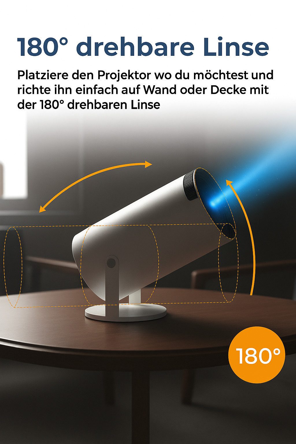 Denver PR-2500 Beamer (175 lm, 2500:1, 1280 x 720 px, mit 180° drehbarem Kopf und Bluetooth 5.0 Audio)