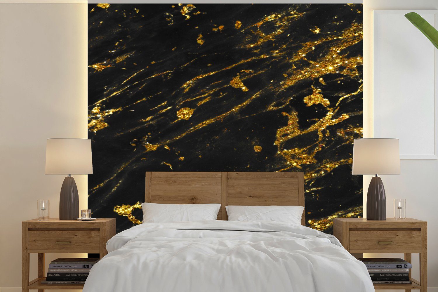 Schlafzimmer Gold, Matt, Fototapete - - MuchoWow Schwarz bedruckt, Fototapete Küche, Vliestapete Marmor St), (4 Wohnzimmer für