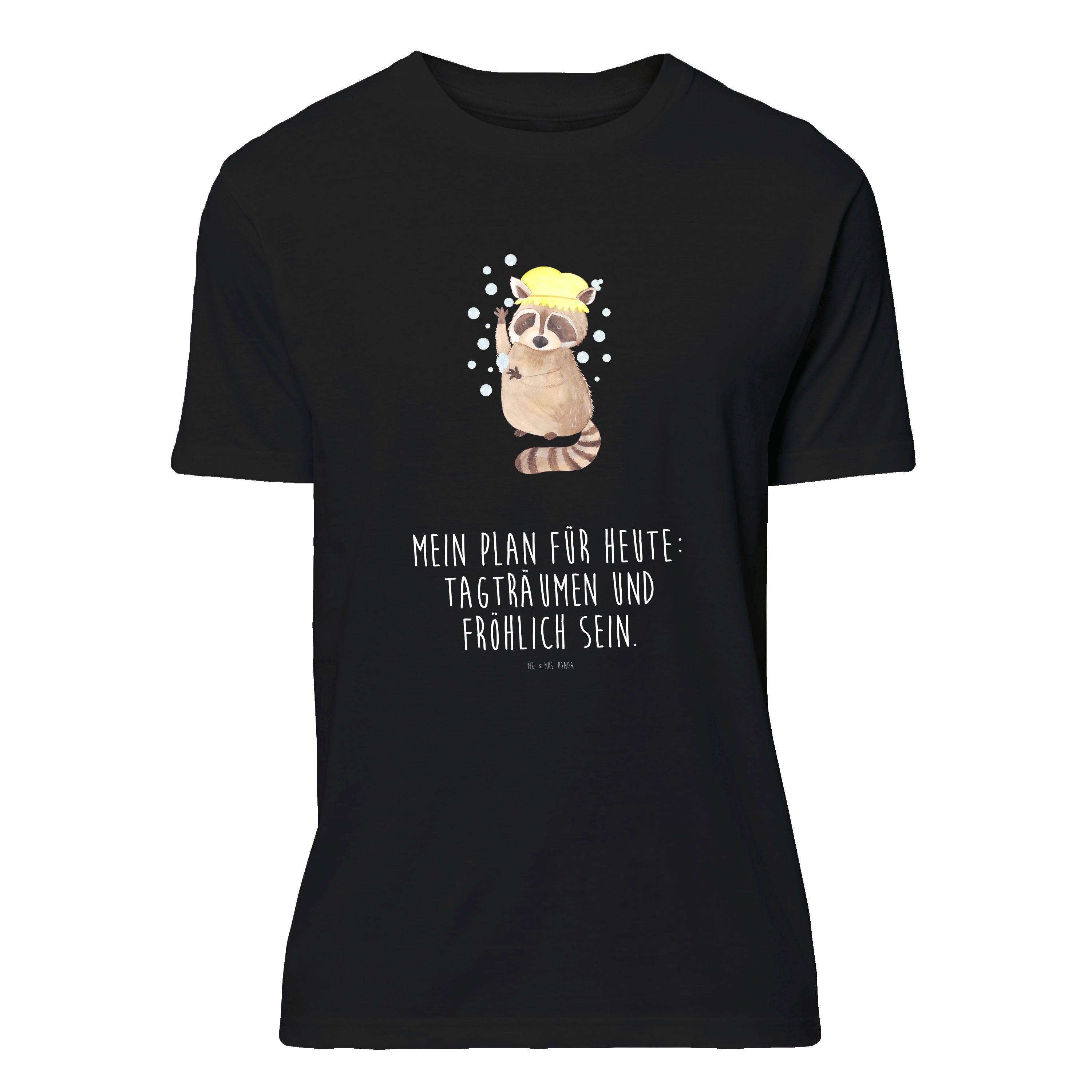 T-Shirt Waschbär, Baumwoll T-Shirt, Schwarz, Seifenblasen, Plan, Tagträumen