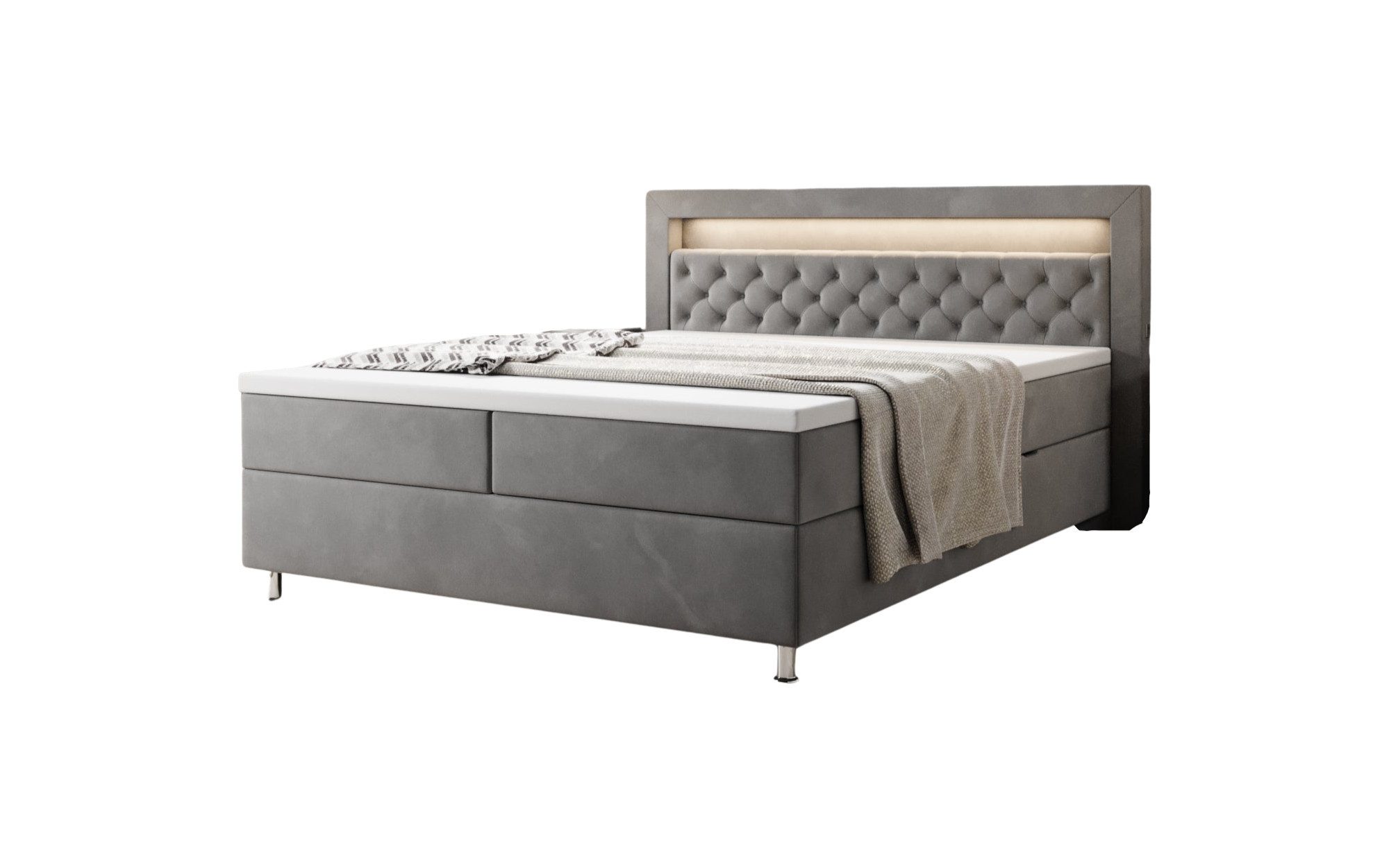 Luxusbetten24 Boxspringbett Troja, mit RGB-Beleuchtung, USB-Anschluss günstig online kaufen