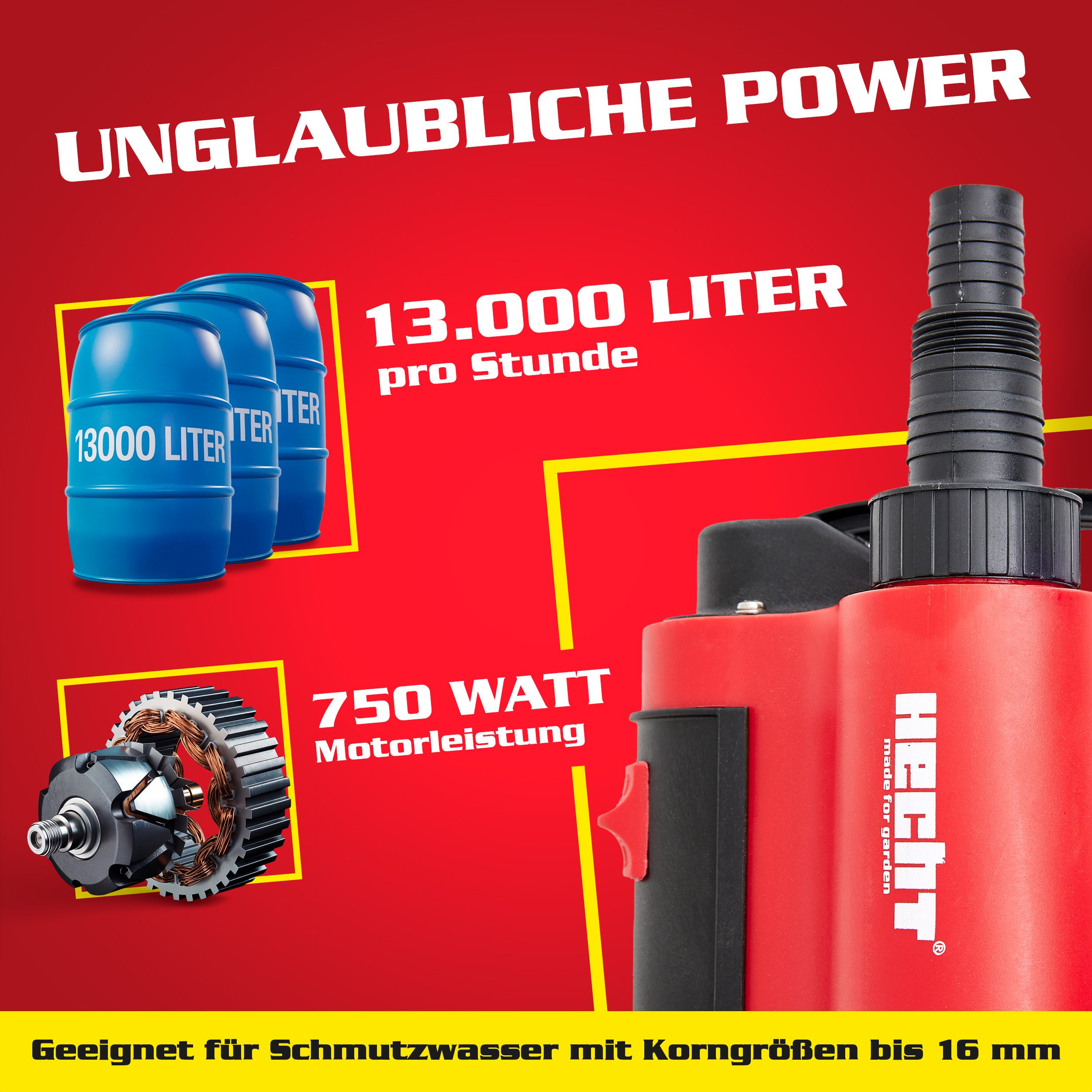 Hecht Schmutzwasser-Tauchpumpe 3775 mit integriertem Schwimmer, günstig online kaufen