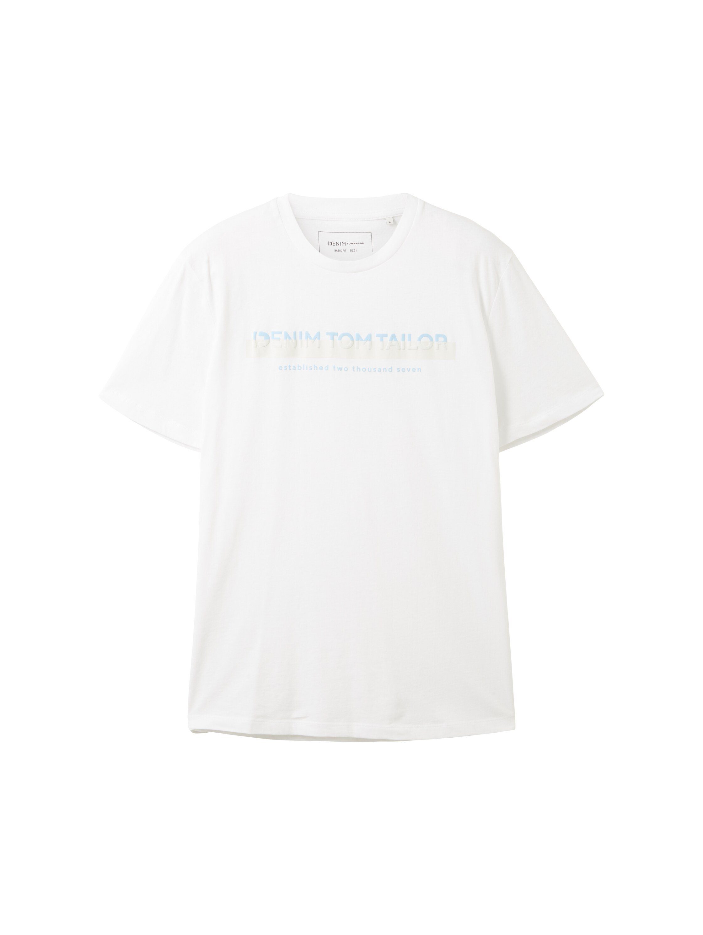 Logofrontprint mit Denim TOM white T-Shirt TAILOR