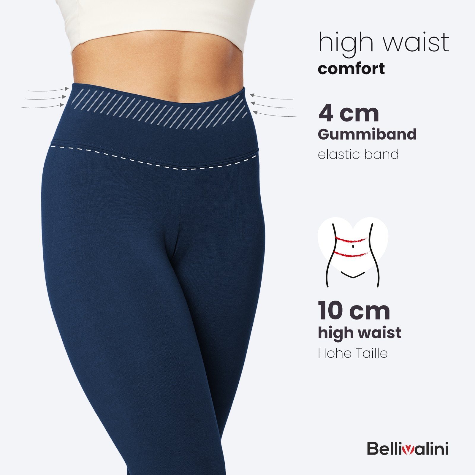 High elastischer Comfort Yoga Bund Lange Leggings Viskose Damen Leggings BLV50-289 für Bellivalini Marineblau Highwaist Waist aus (1-tlg)