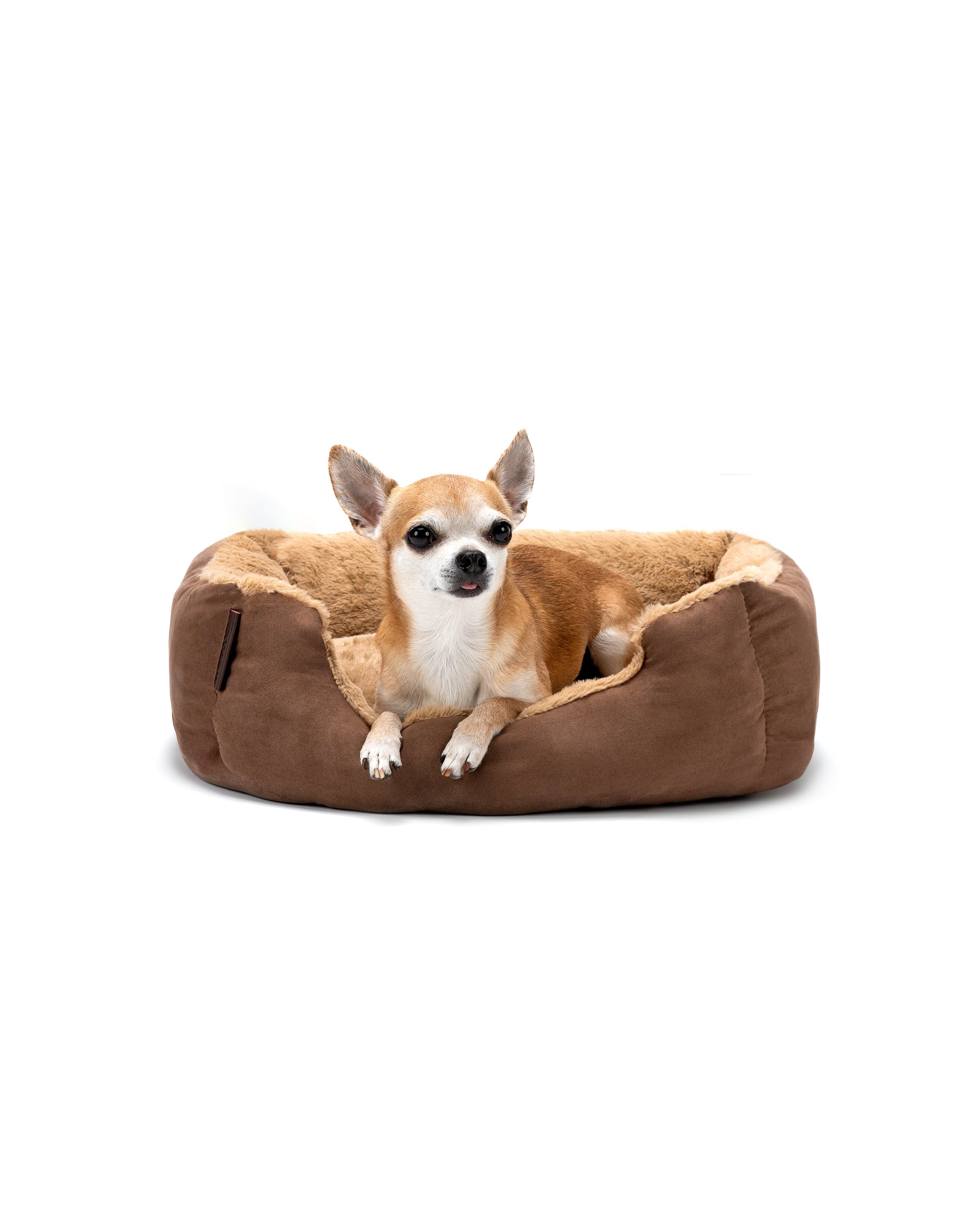 lionto Tierkissen Hundebett mit Wendekissen & Veloursbezug, mit Wendekissen, beige/braun, 50 cm x 37 cm