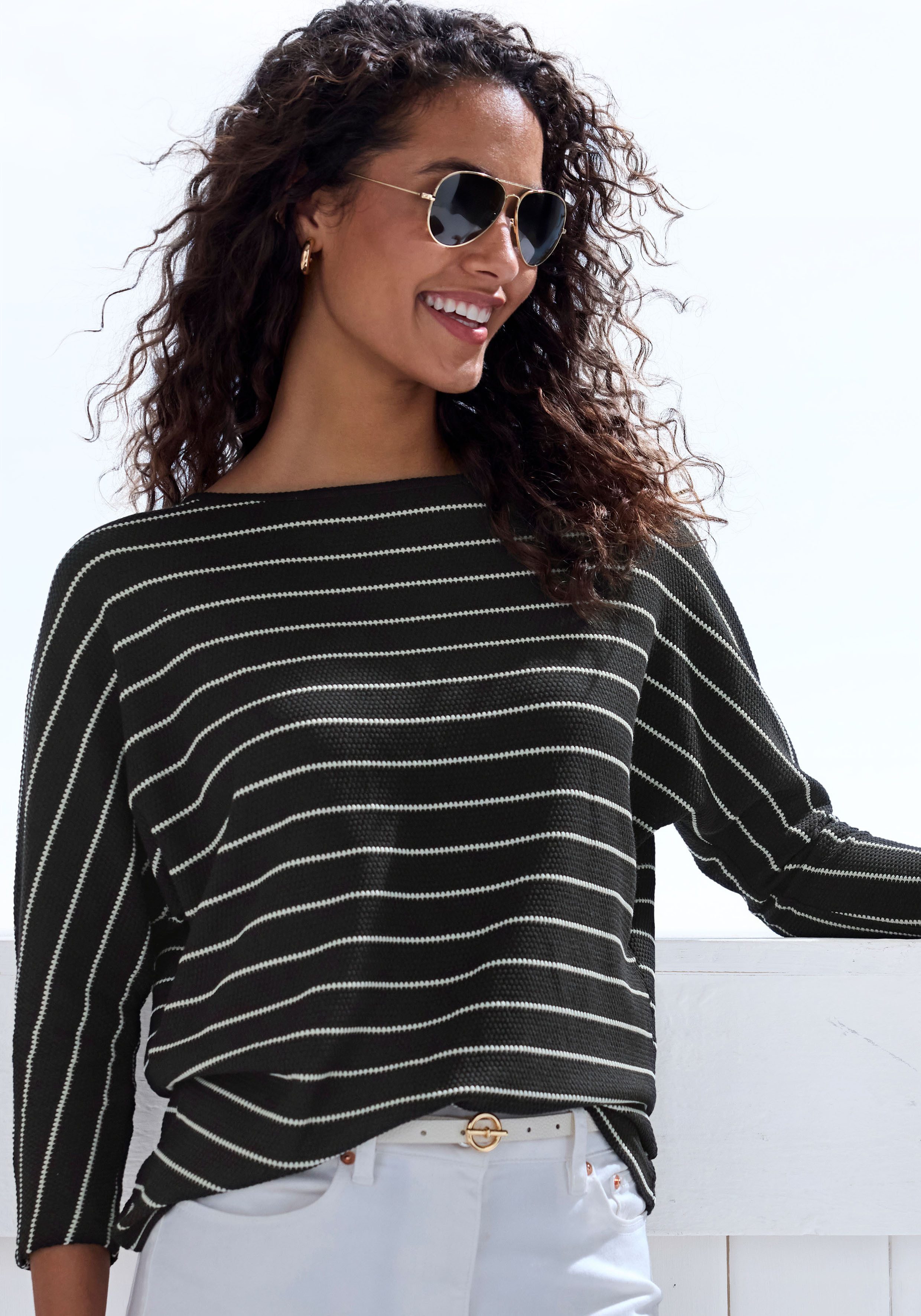 Vivance 3/4-Arm-Shirt mit modischer Streifenstruktur aus pflegeleichter Bau günstig online kaufen