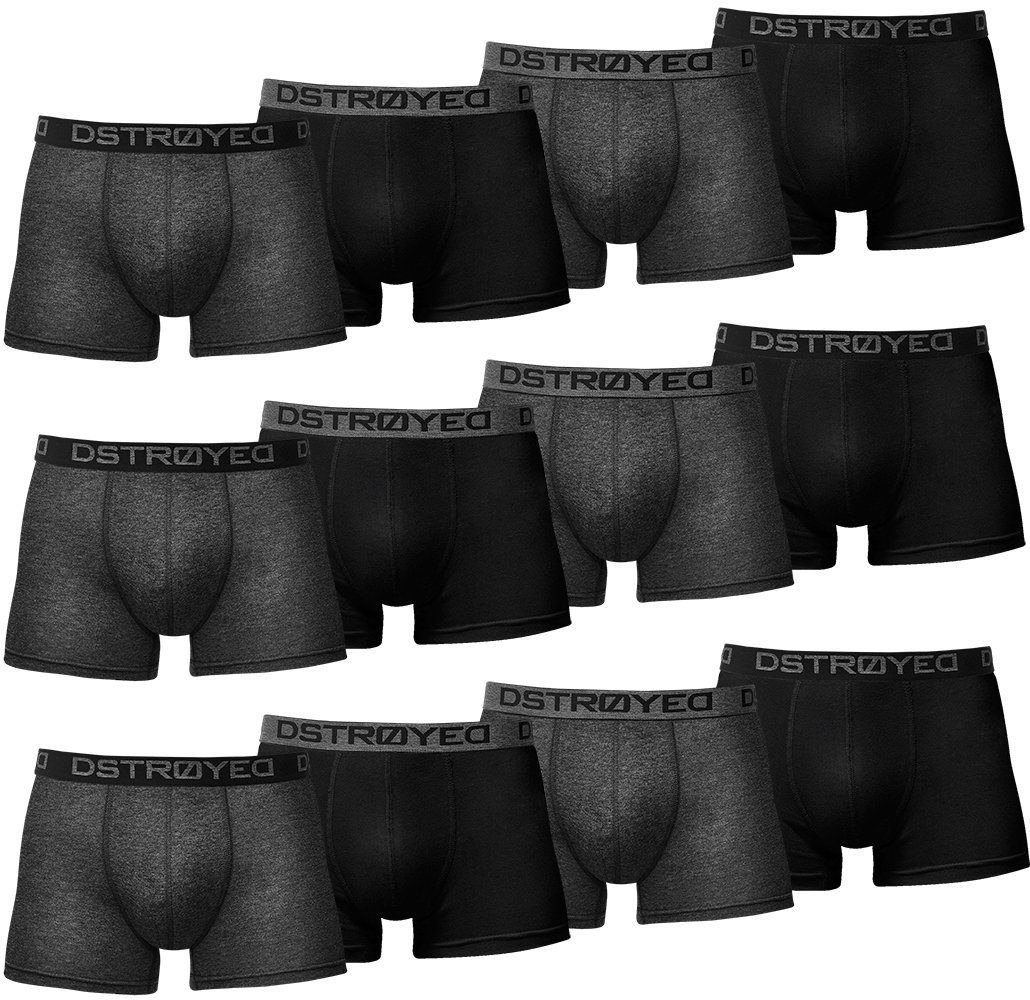 DSTROYED Boxershorts Herren Männer Unterhosen Baumwolle Premium Qualität perfekte Passform (Spar-Pack, 12er Pack) S - 7XL 313e-schwarz/anthrazit