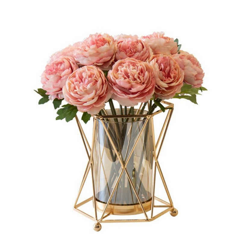 HIBNOPN Dekovase Blumenvase Glas Reagenzgläser Für Blumen Vasen Mit Metall Ständer