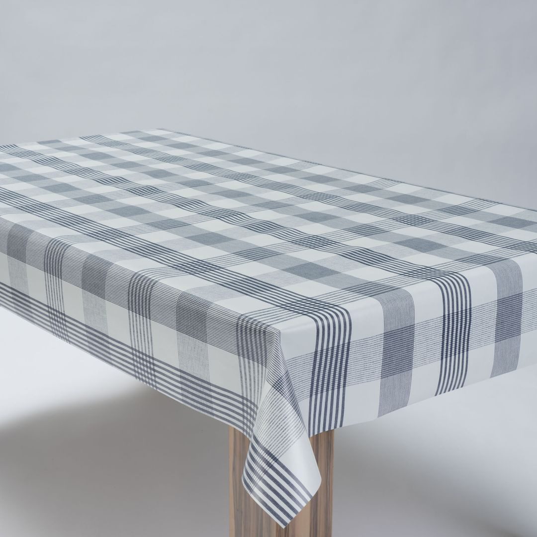 laro Tischdecke Wachstuchtischdecke Linea Karo Grau-Blau PVC Eckig