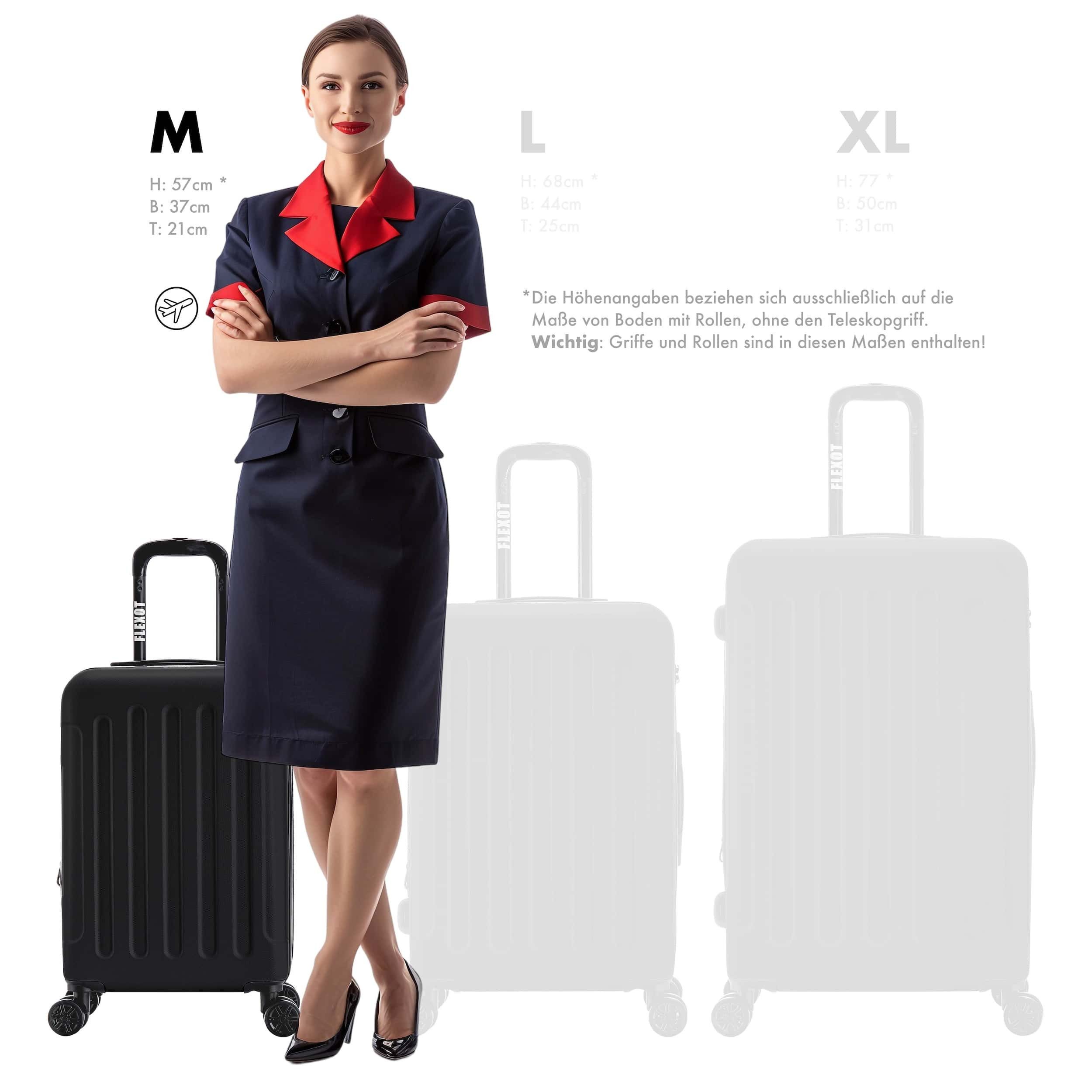 Flexot Hartschalen-Trolley F-3045 (Gr. M, L, XL) – Kofferset – ABS-Hartschale, 4 Rollen, Robuster und moderner Koffer mit vier 360° Rollen und Zahlenschloss