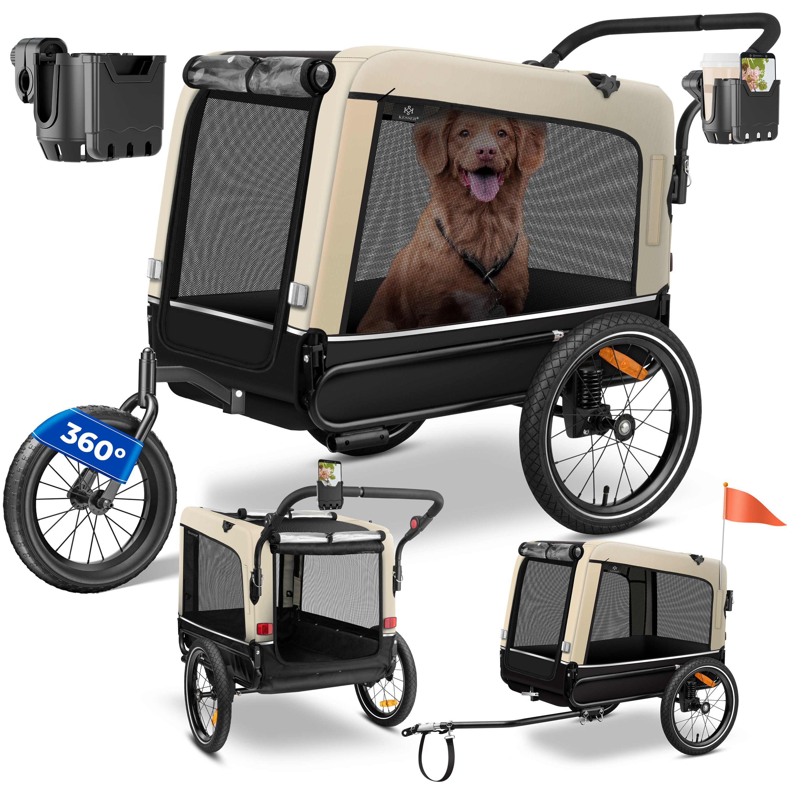 KESSER Fahrradhundeanhänger, Hundeanhänger Boxer 3-in-1 Hundebuggy Jogger Fahrradanhänger