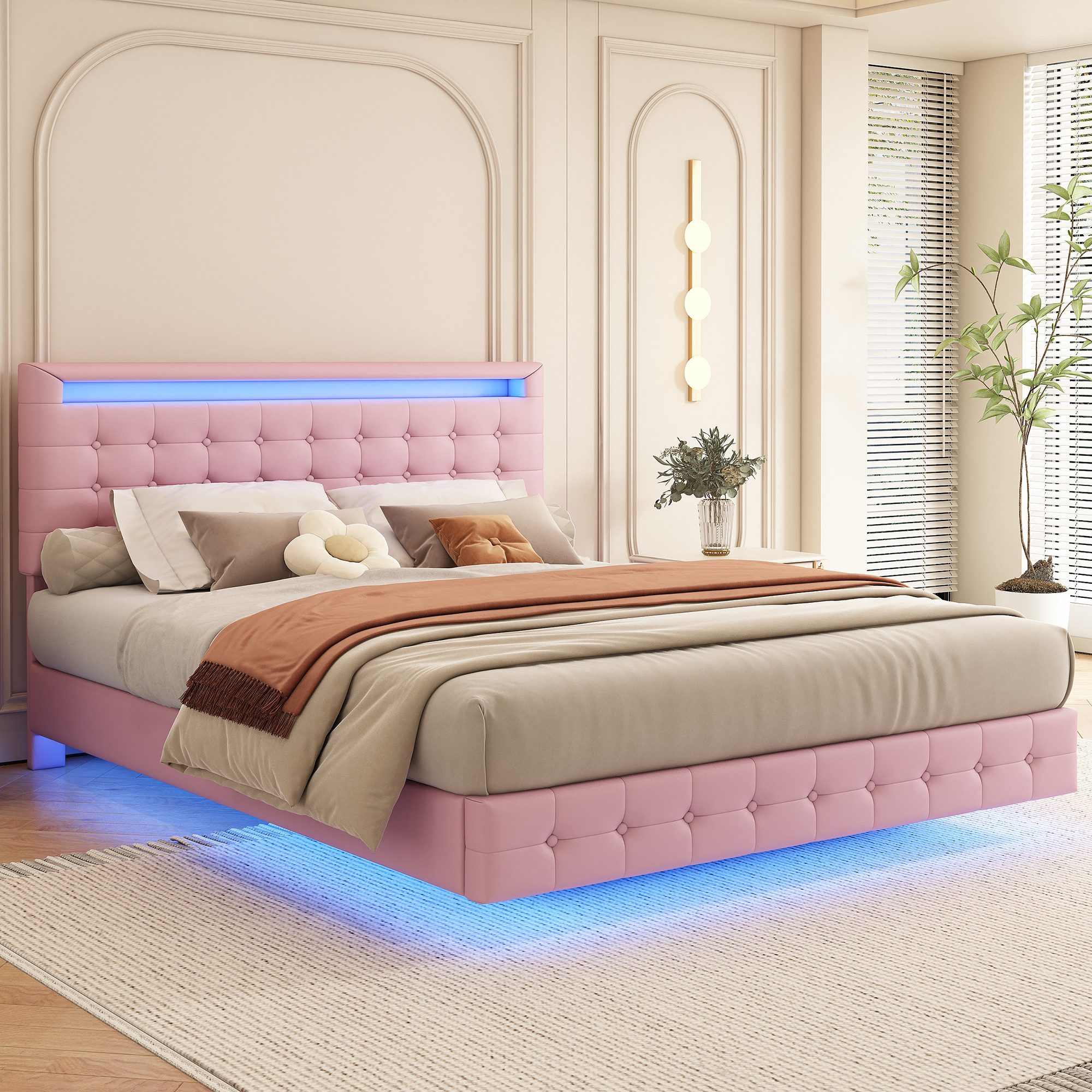 Flieks Polsterbett, LED Doppelbett Schwebebett 140x200cm günstig online kaufen