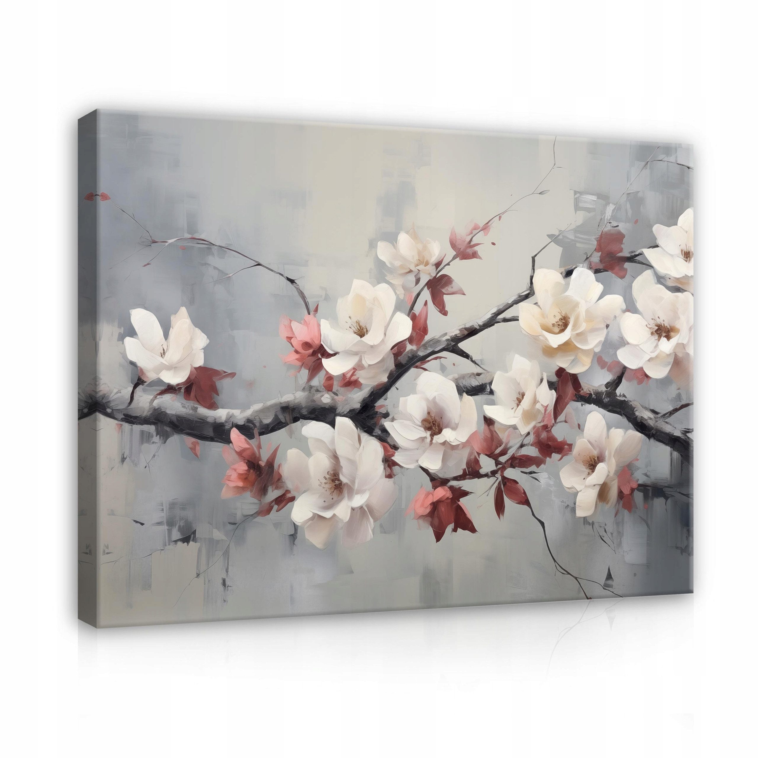 Wallarena Leinwandbild Blumen an Zweigen in Grau im modernen Stil für Wohnzimmer, Blumen (1 St), mit Holzrahmen wandfertig montiert mit Aufhängevorrichtung 100x75cm
