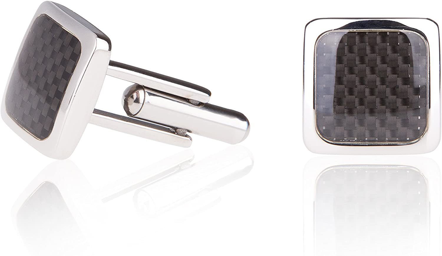 Karisma Manschettenknöpfe Karisma Herren Manschettenknöpfe Edelstahl 316L Karboneinlage Carbon, glänzend Breite 14mm