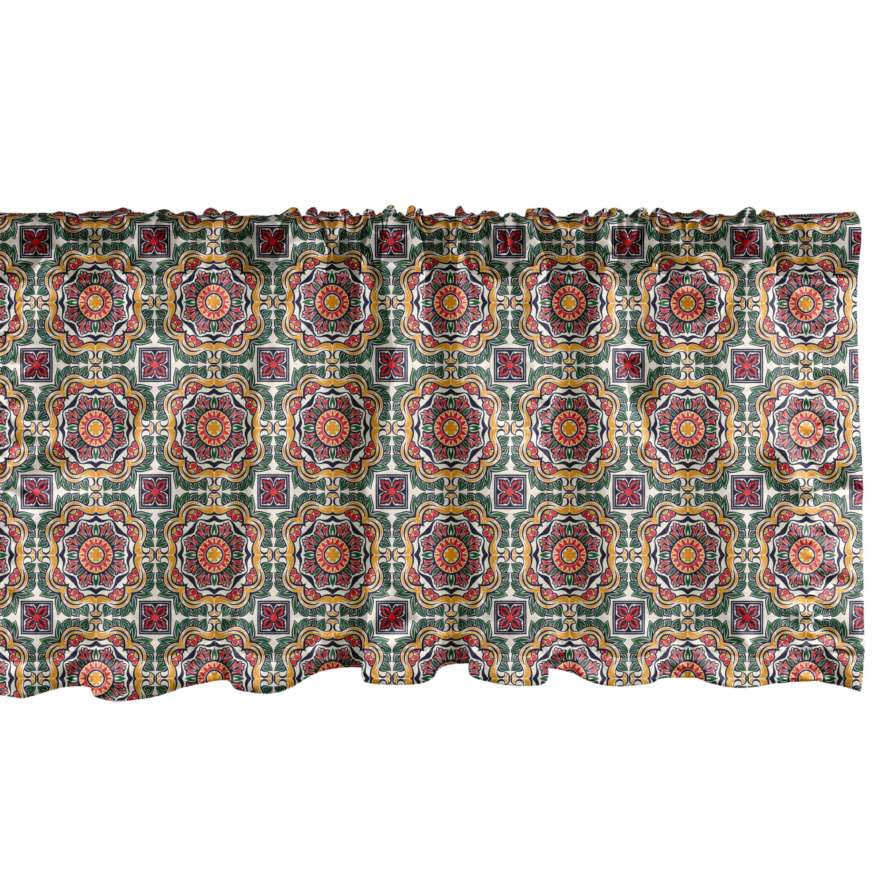 Scheibengardine Vorhang Volant für Küche Schlafzimmer Dekor mit Stangentasche, Abakuhaus, Microfaser, Mosaik Folklore-Blumenmuster