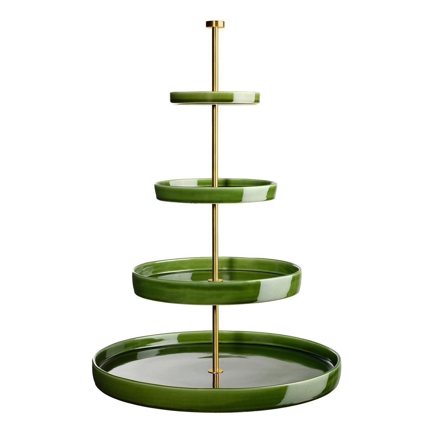 ASA SELECTION Etagere GRANDE, Grün, Messingfarben, Steingut, Edelstahl, spülmaschinengeeignet, Ø 41 x H 61 cm