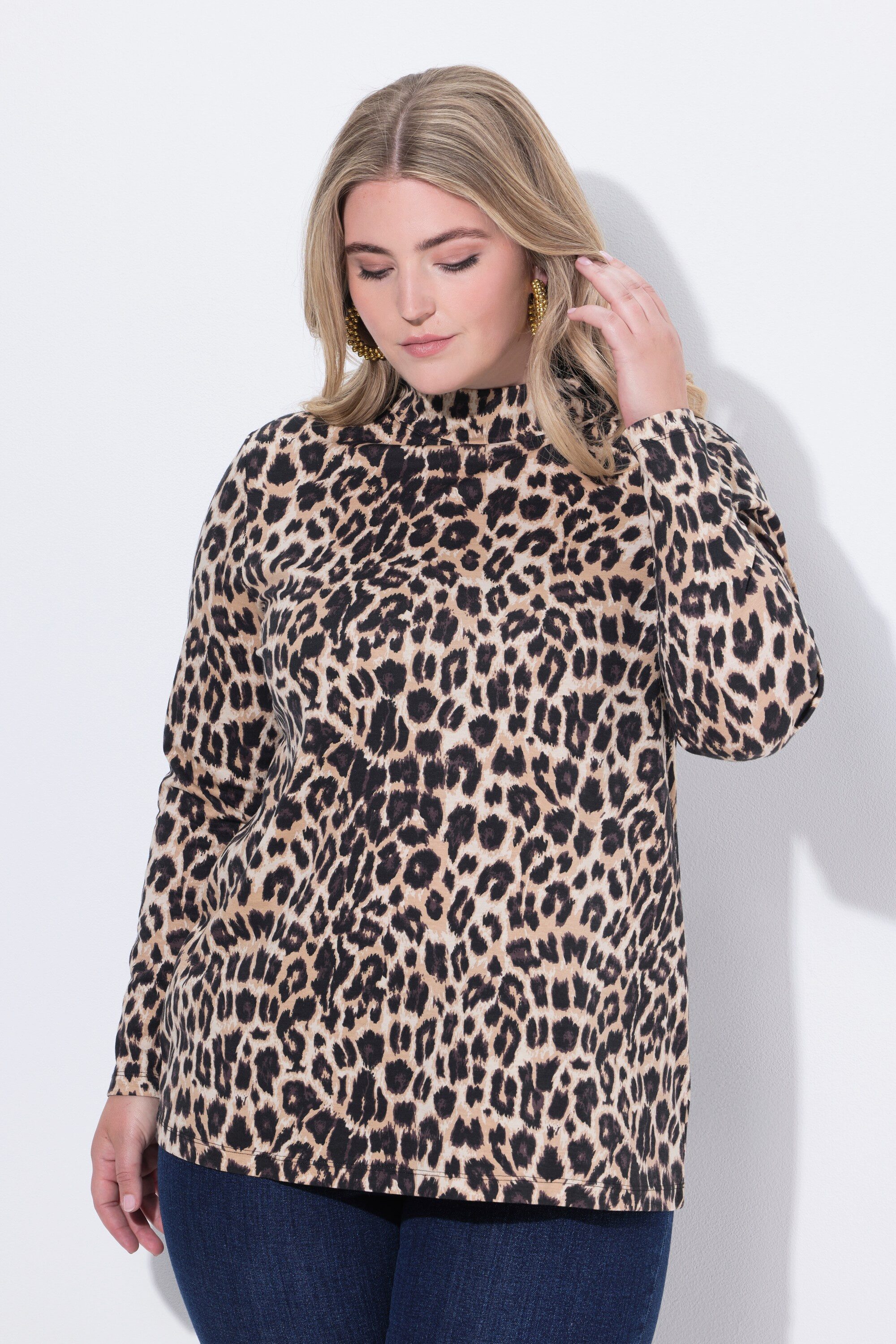MIAMODA Longsleeve T-Shirt Komfort Fit Leoparden-Print Stehkragen günstig online kaufen