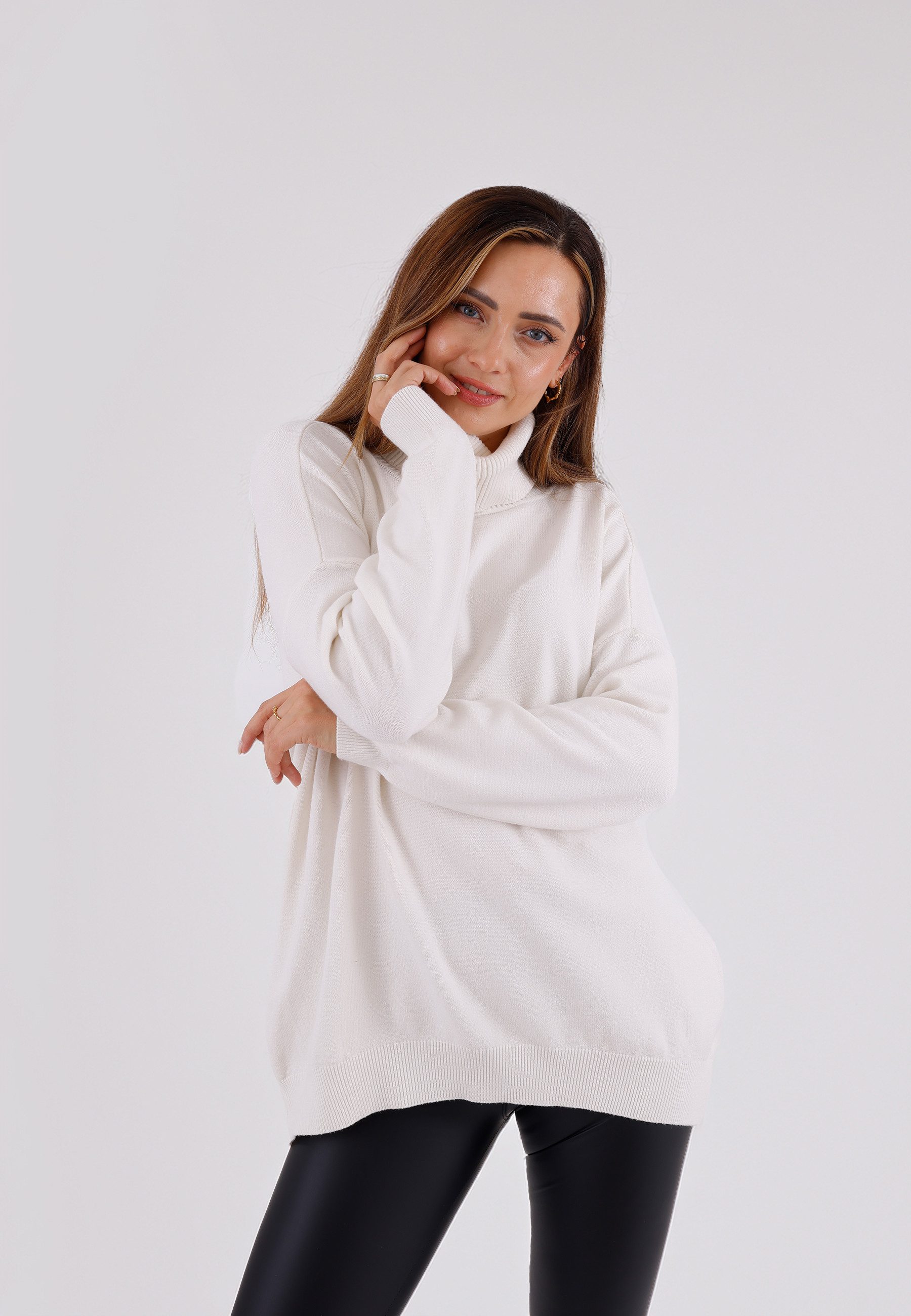 YC Fashion & Style Strickpullover Vokuhila-Rollkragenpullover – weich & lässig, One Size 34–44 in Unifarbe