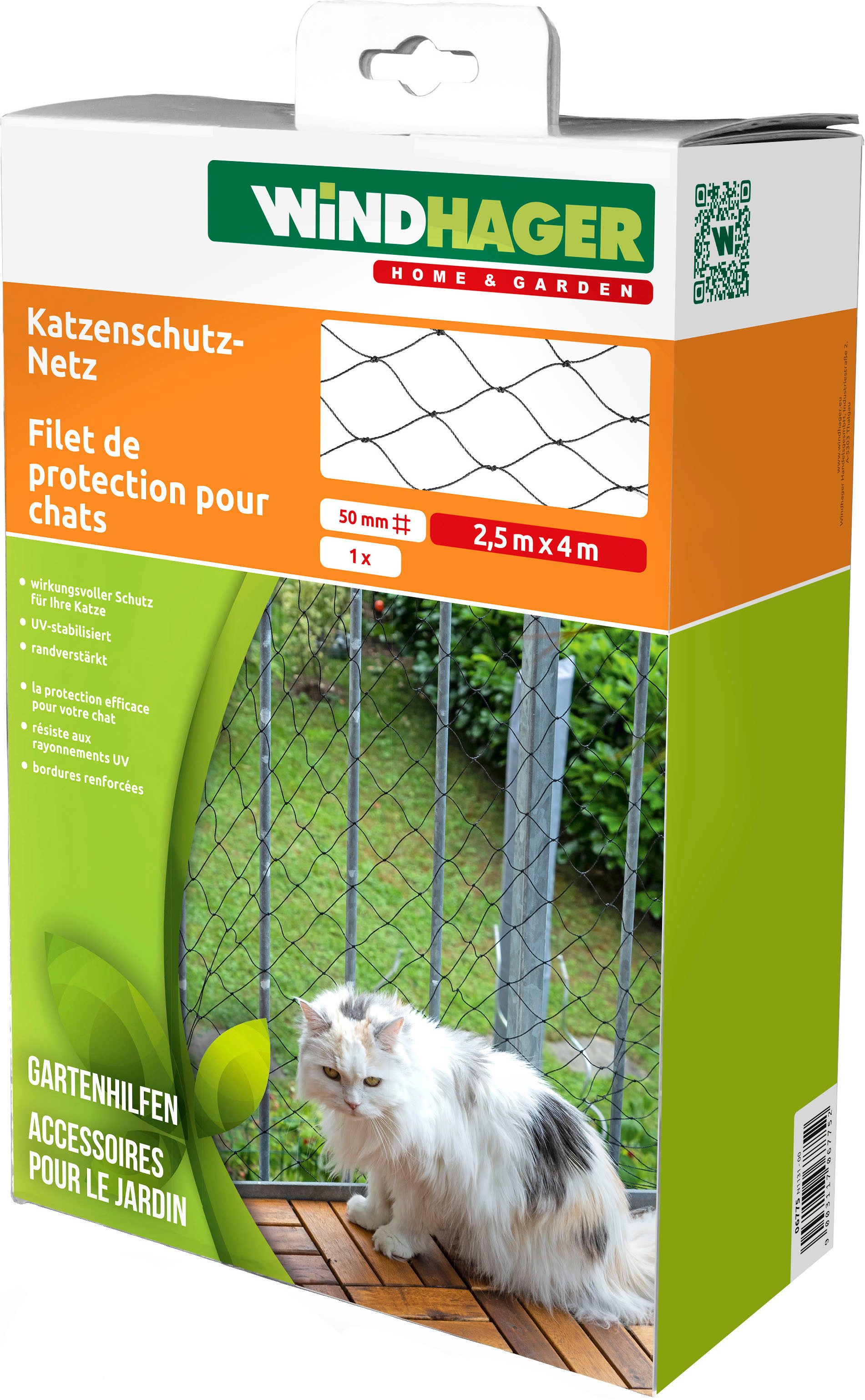 Windhager Schutznetz für Katzen, Katzennetz für Balkon, Fenster, Verandas, BxL: 4x2,5 m, (1-St), Maschenweite 50 mm, HDPE Netzgewebe, 2,5 x 4 m, schwarz
