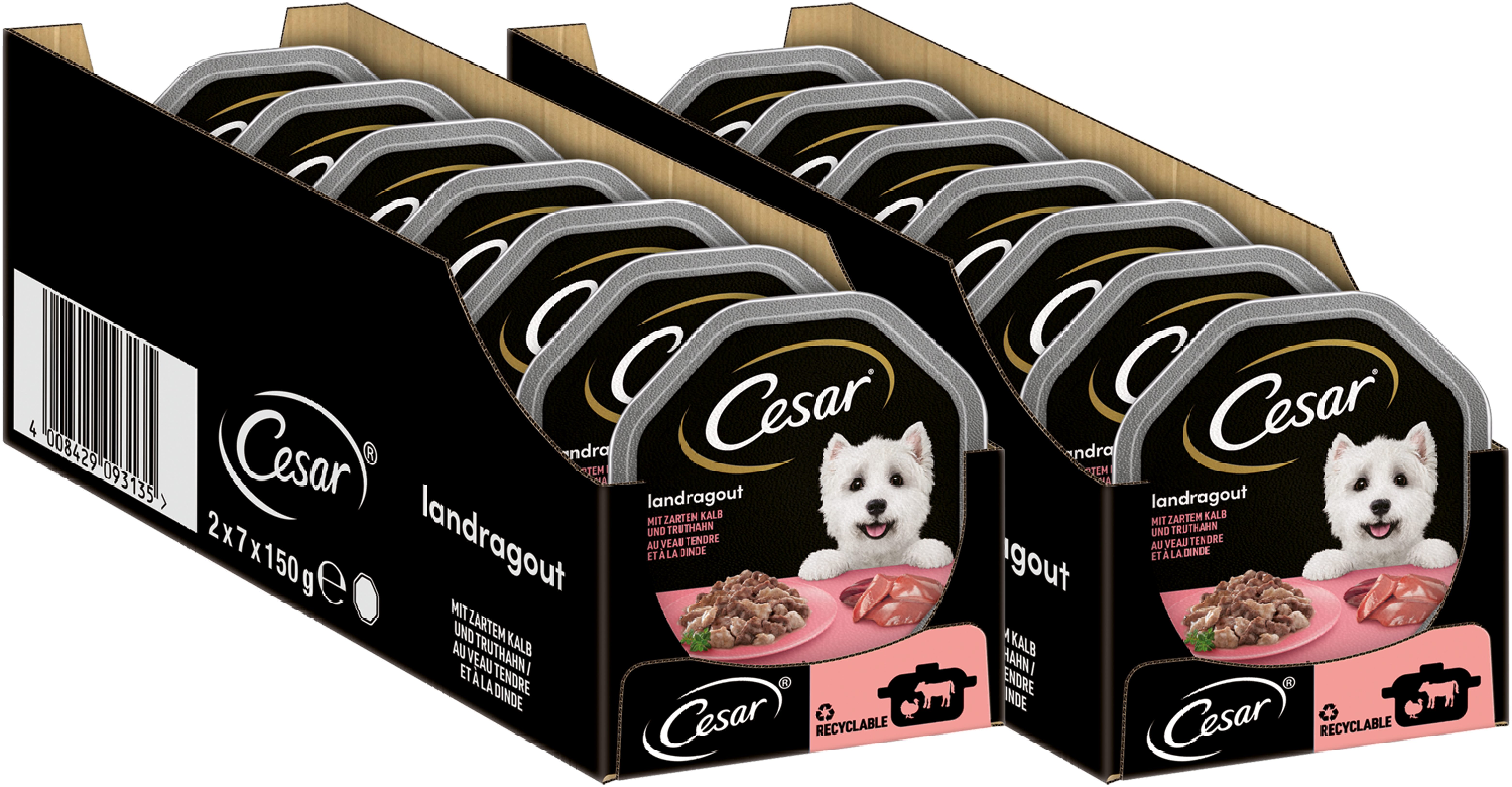 Cesar CESAR® Schale Landragout mit Kalb und Truthahn 14 x 150g, Nassfutter für: Hunde