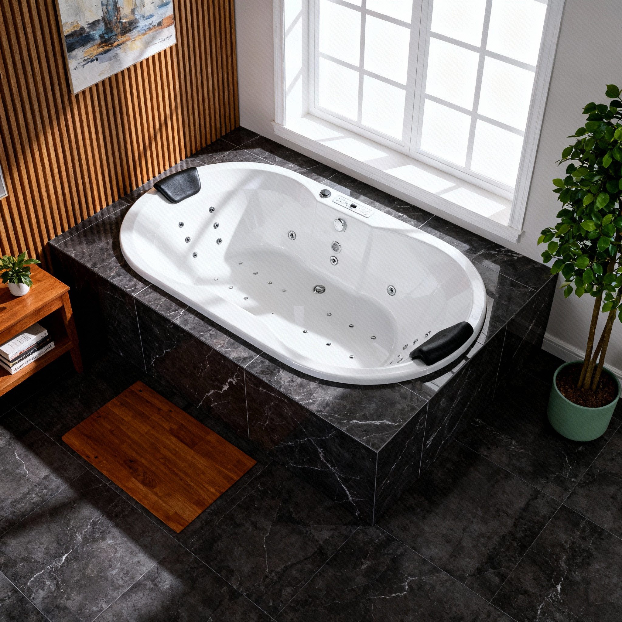 Caribia Whirlpool-Badewanne Miami Premium / 195x100 - 29 Düsen LED, Bluetooth & Radio