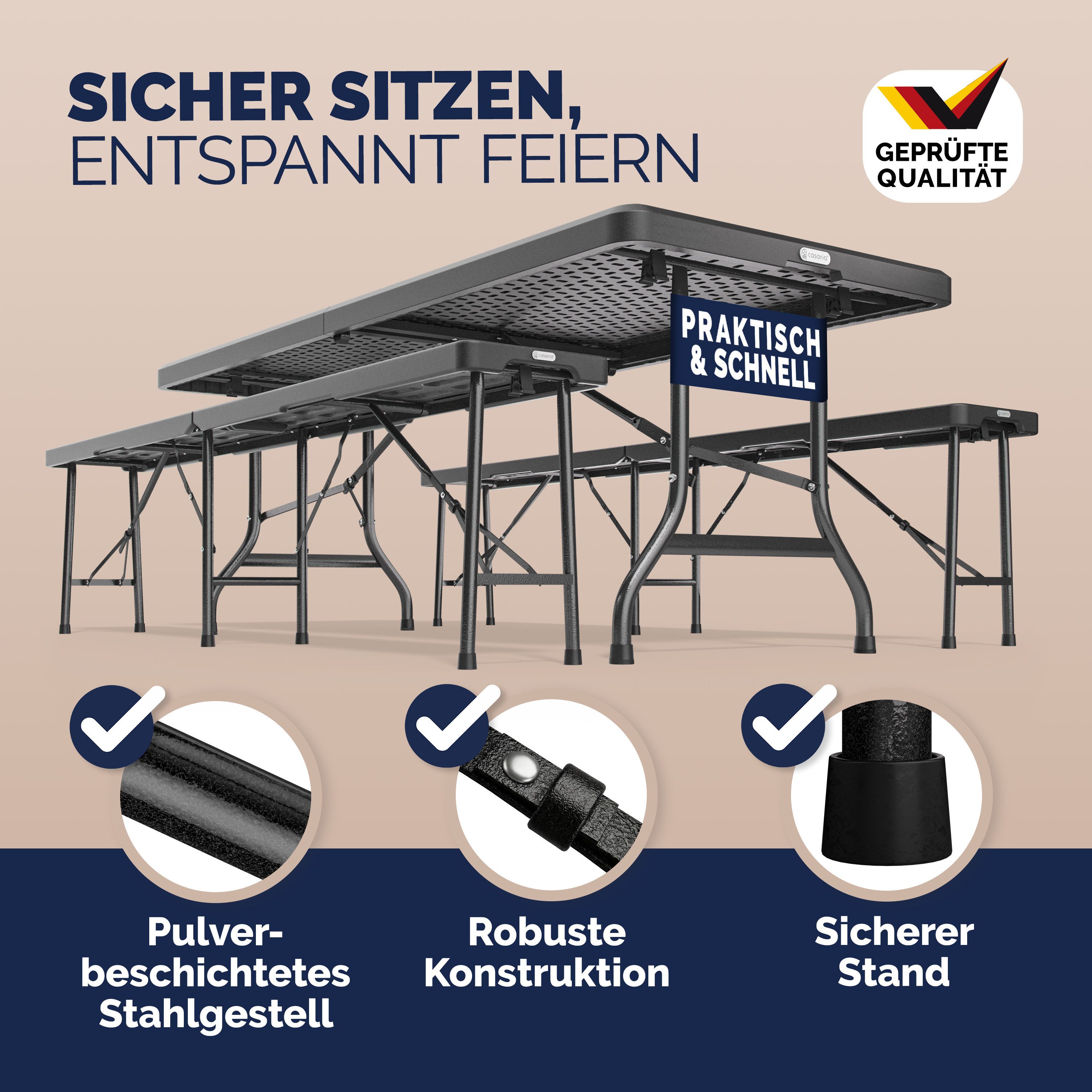 Casaria Bierzeltgarnitur, Klappbar Kunststoff 180cm Biertischgarnitur Festzeltgarnitur Camping
