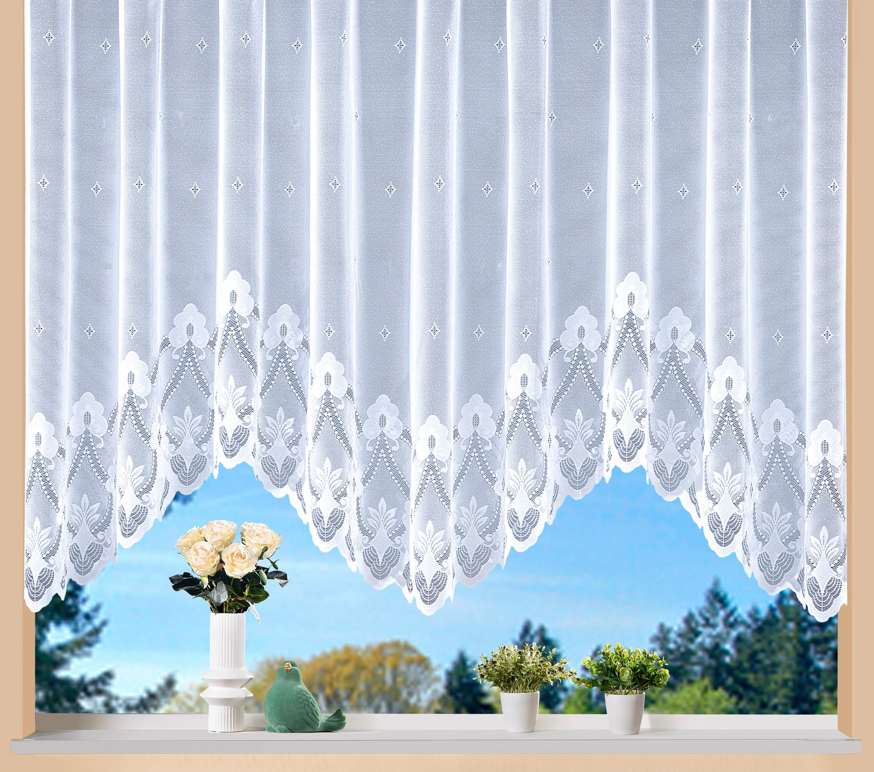 Weckbrodt Gardine Weimar (1 St), Kräuselband, halbtransparent, Jacquard, Jacquard, Bogenstore, floral, Halbtransparent, Sockel, Bordüre, Store