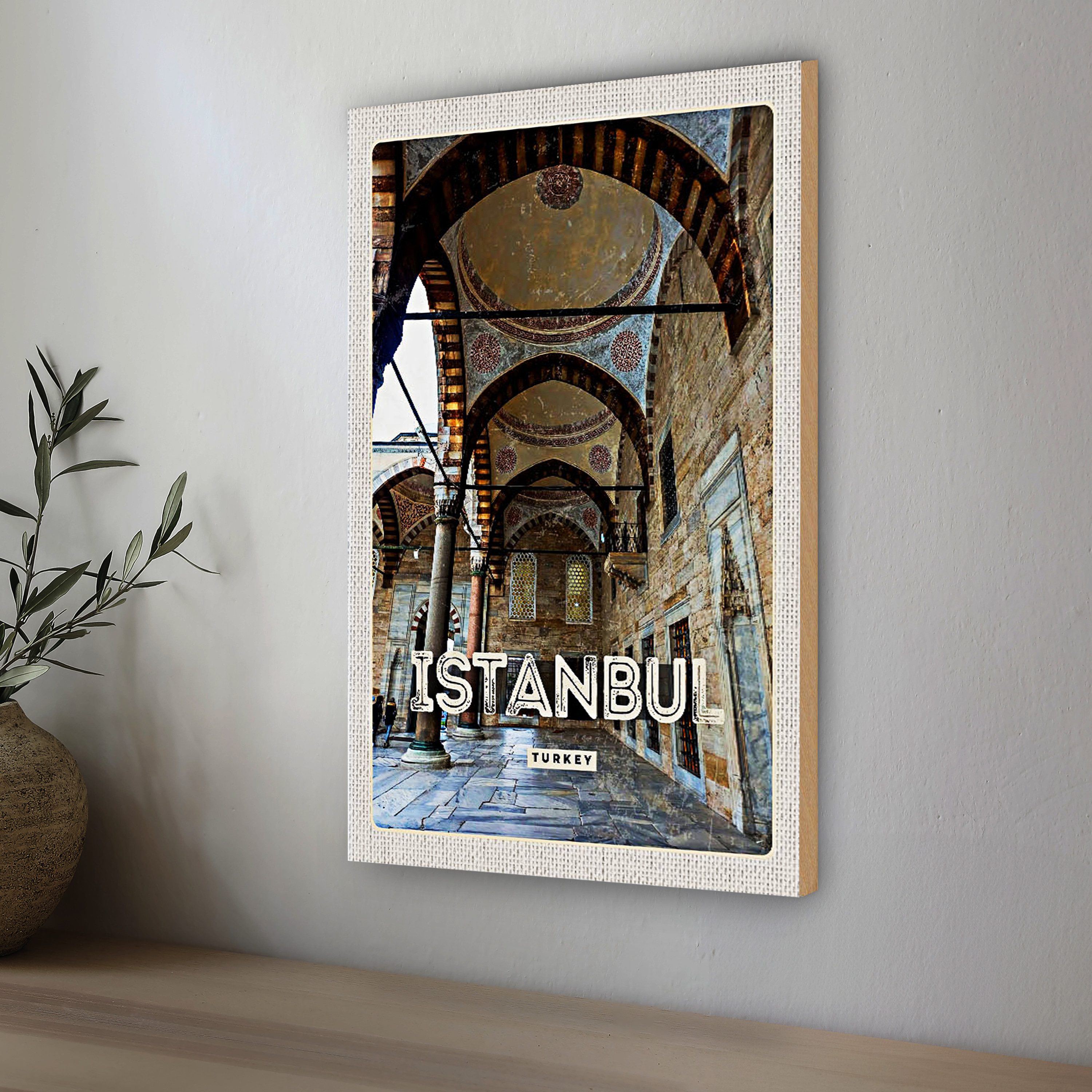 Roomando Holzbild Reise 12x18cm Retro Istanbul Turkey Moschee