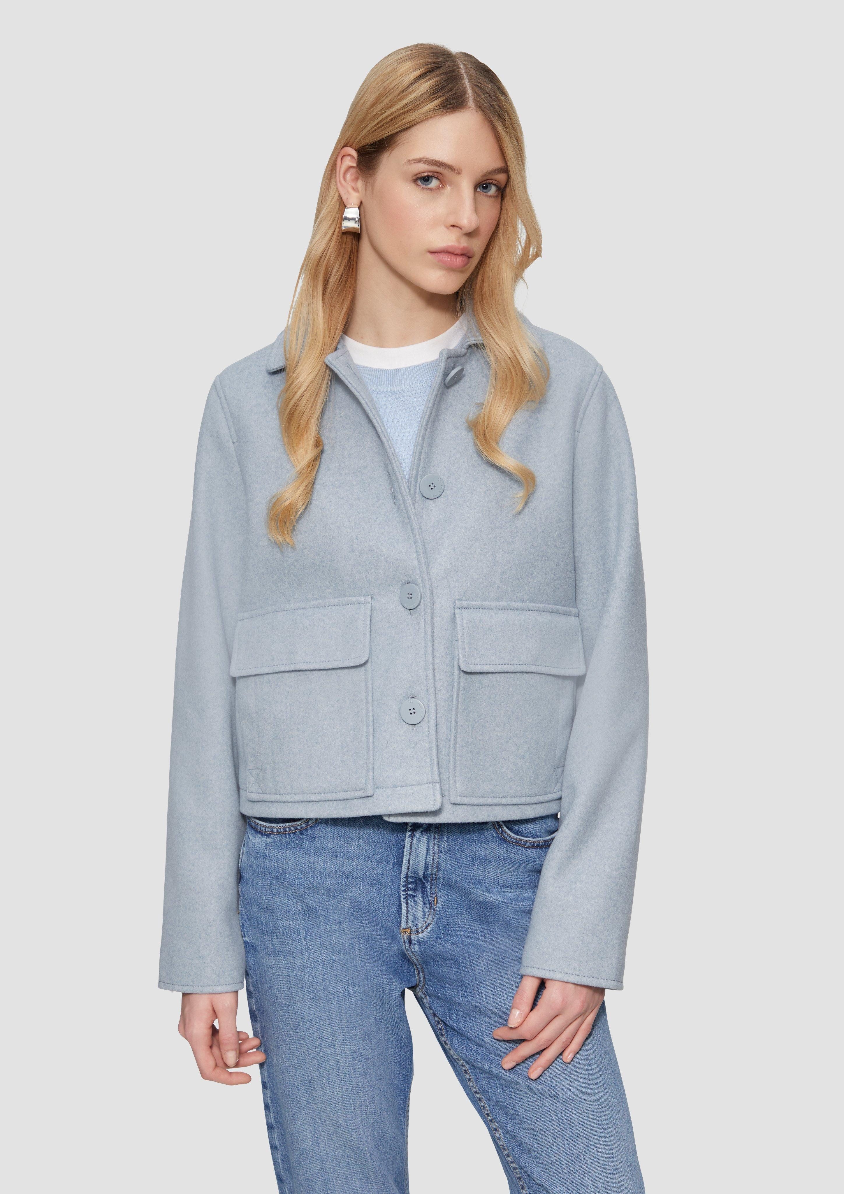 Outdoorjacke Kurze Jacke in Wolloptik mit aufgesetzten Taschen