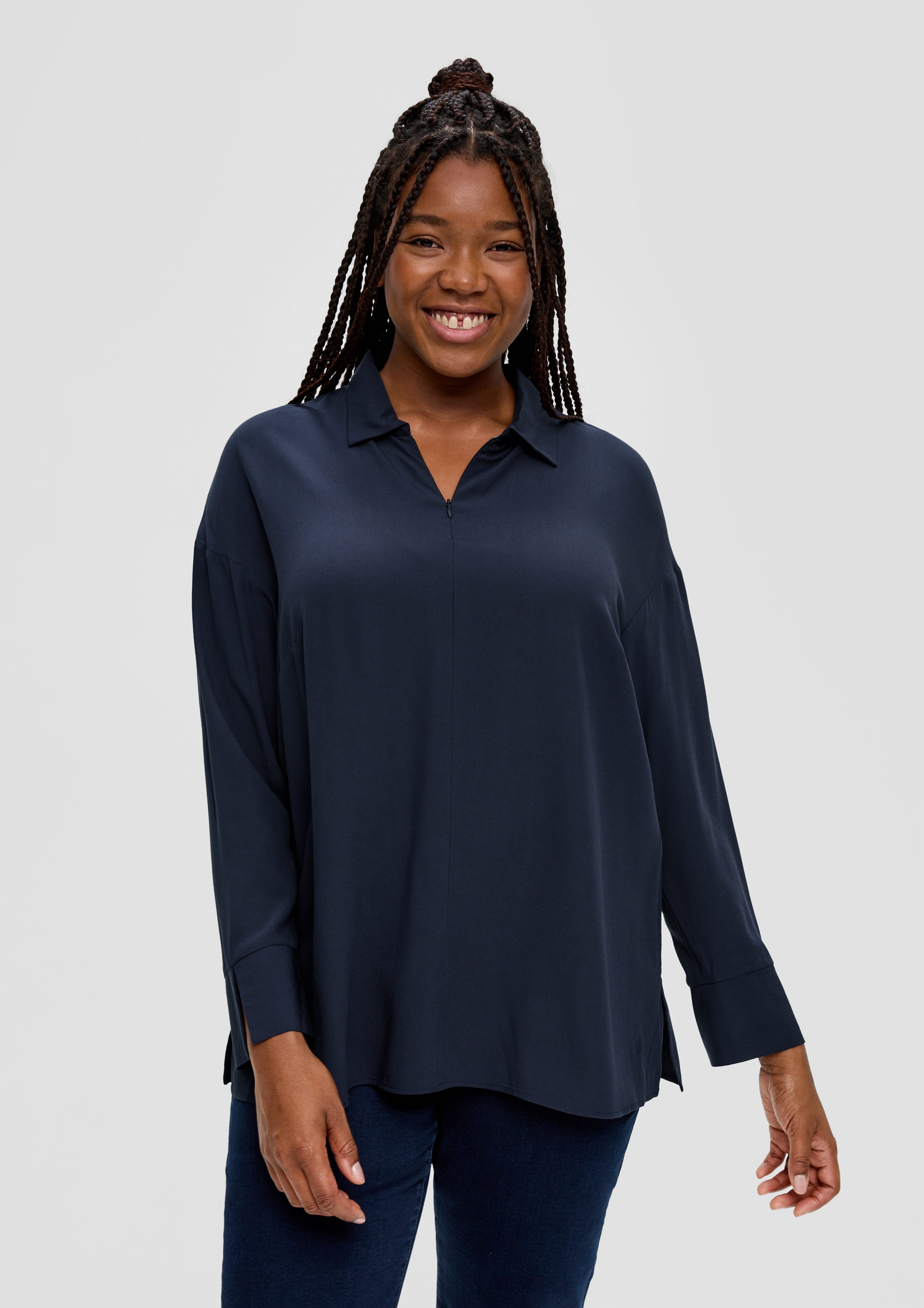 TRIANGLE Langarmbluse Crêpe-Bluse aus Viskose Logo günstig online kaufen