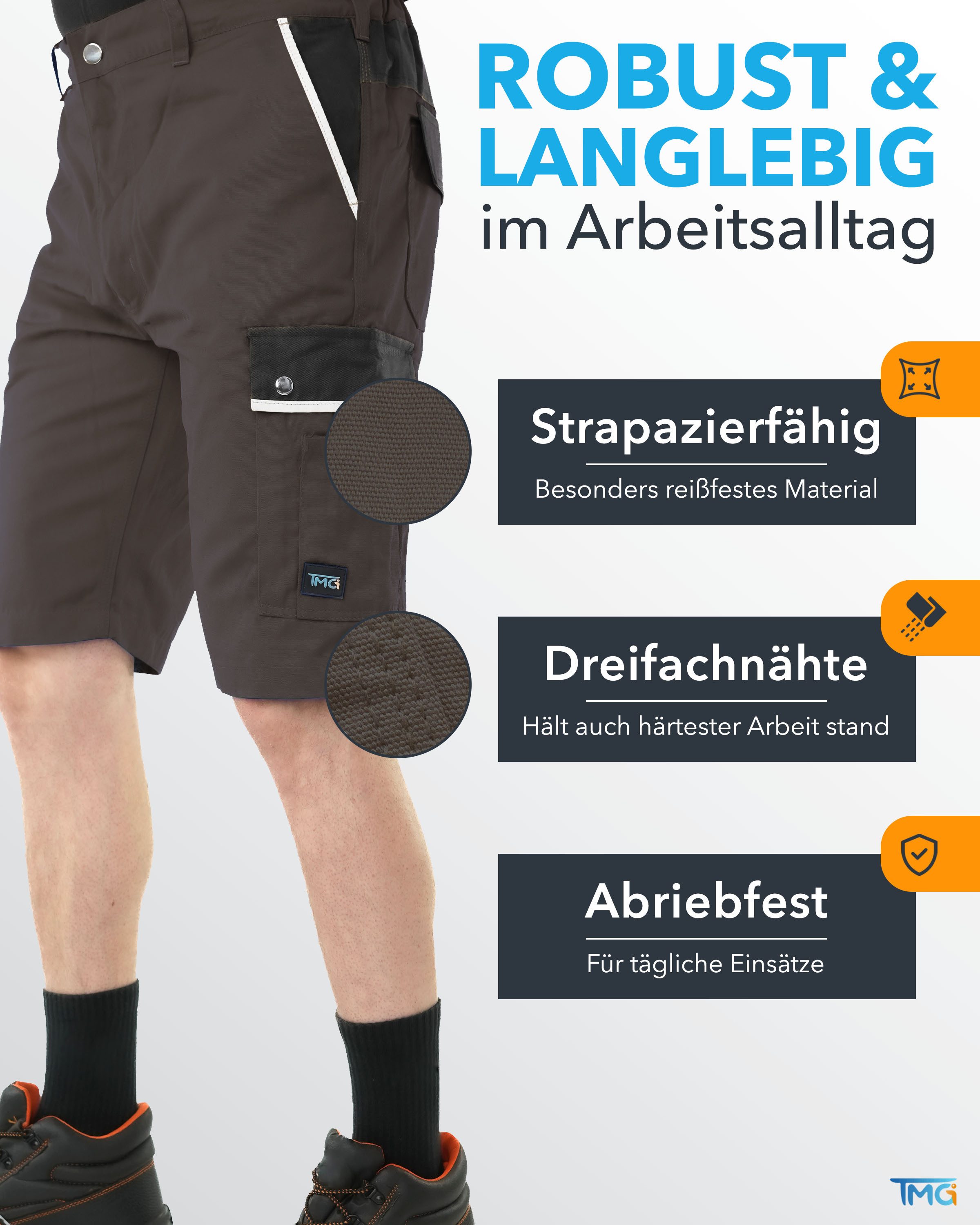 TMG International Arbeitsshorts kurze Arbeitshose Short Style Cargohose Bermuda Robustes Material und hoher Tragekomfort