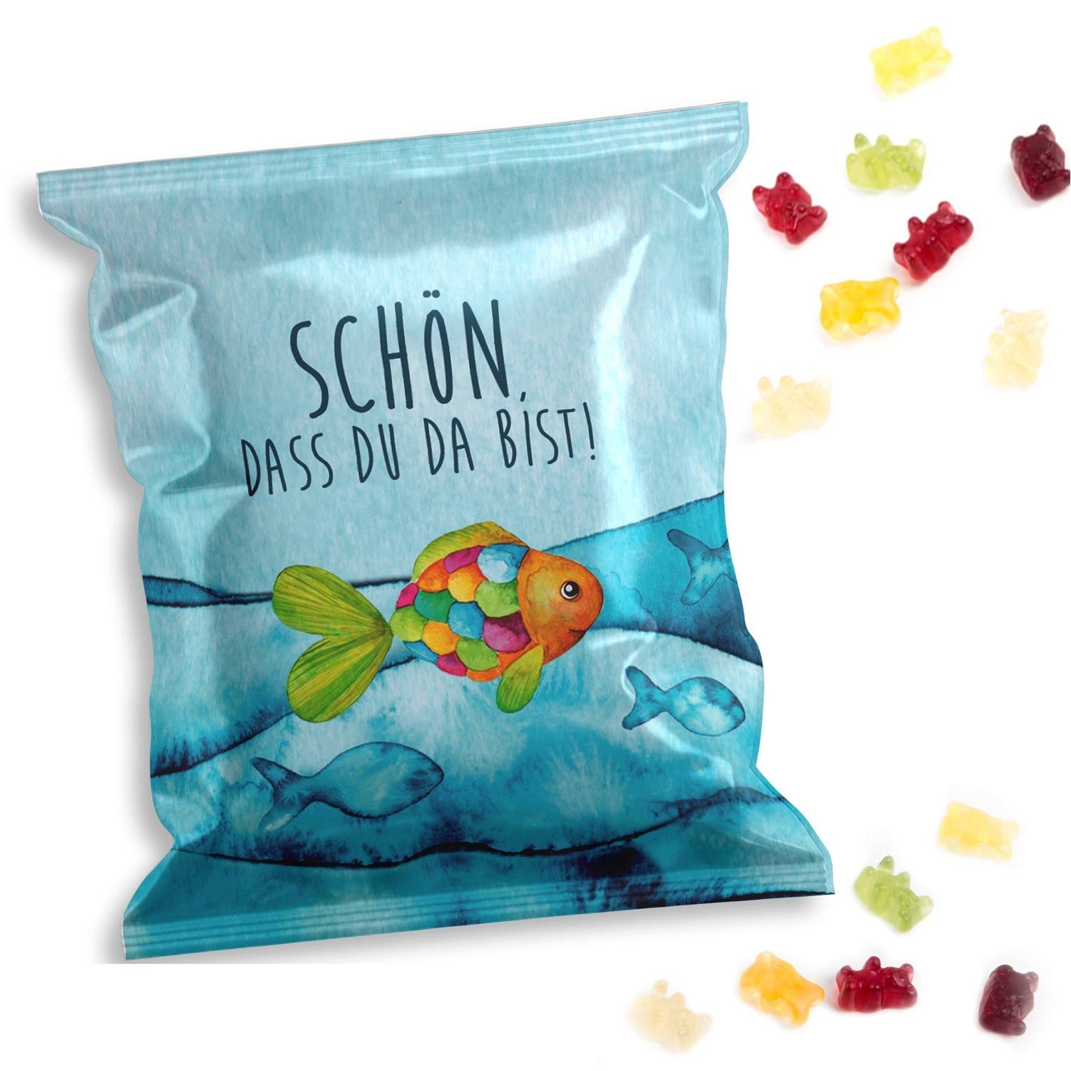 Logbuch-Verlag Dekofigur 10 kleine Gastgeschenke - Fruchtgummi Tütchen türkis bunt mit