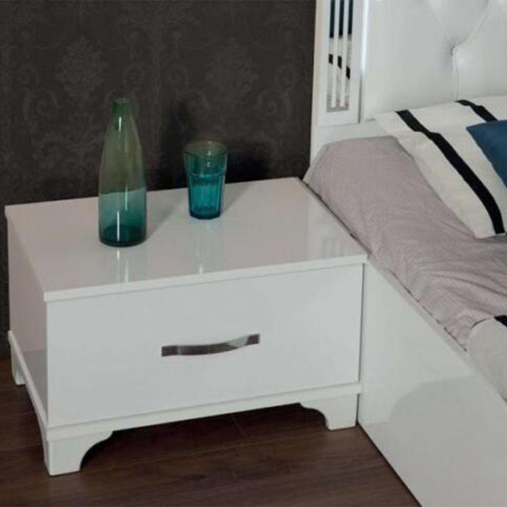 Luxus Design, Europe Garnitur 2x Weiße Nachttischen Schlafzimmer mit In JVmoebel Bett Made Schlafzimmer-Set
