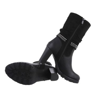 Ital-Design Damen Freizeit High-Heel-Stiefelette Blockabsatz High-Heel Stiefeletten in Schwarz