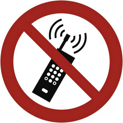SG Smart Services Hinweisschild Mobiltelefone verboten, ASR/ISO, Folie, selbstklebend, Ø 100mm, stark haftend