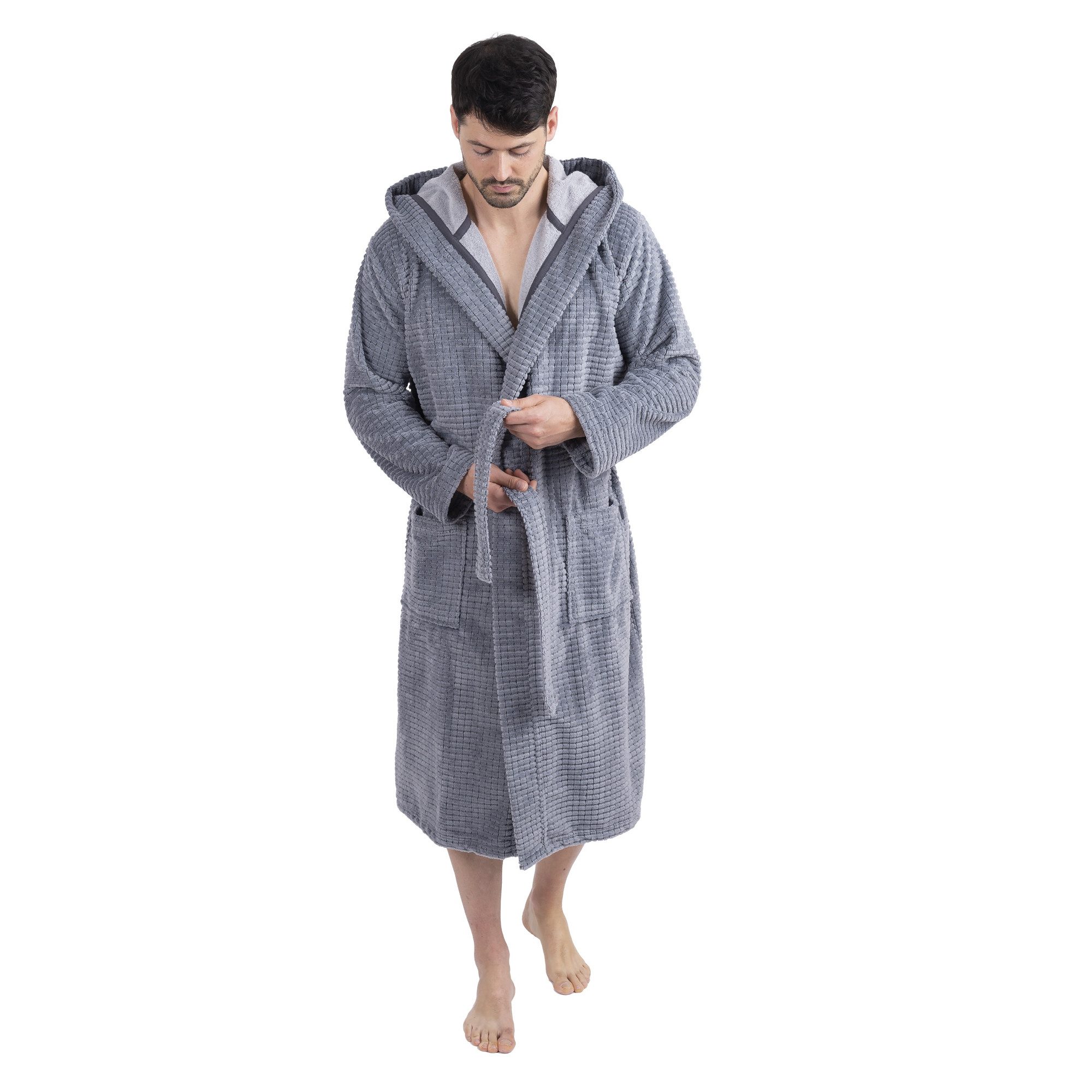 Wewo fashion Bademantel Wewofashion Herren Bademantel Kapuze 1101-2431 Grau günstig online kaufen