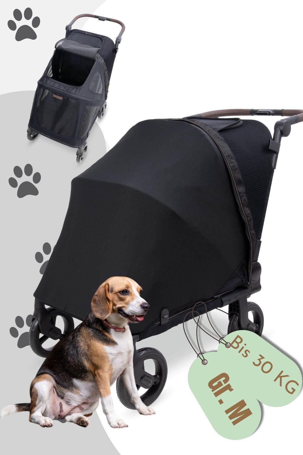 Wonderfold Hunde-Transportbox PFL Pet Medium Premium Hundebuggy - Farbe: Jet Black