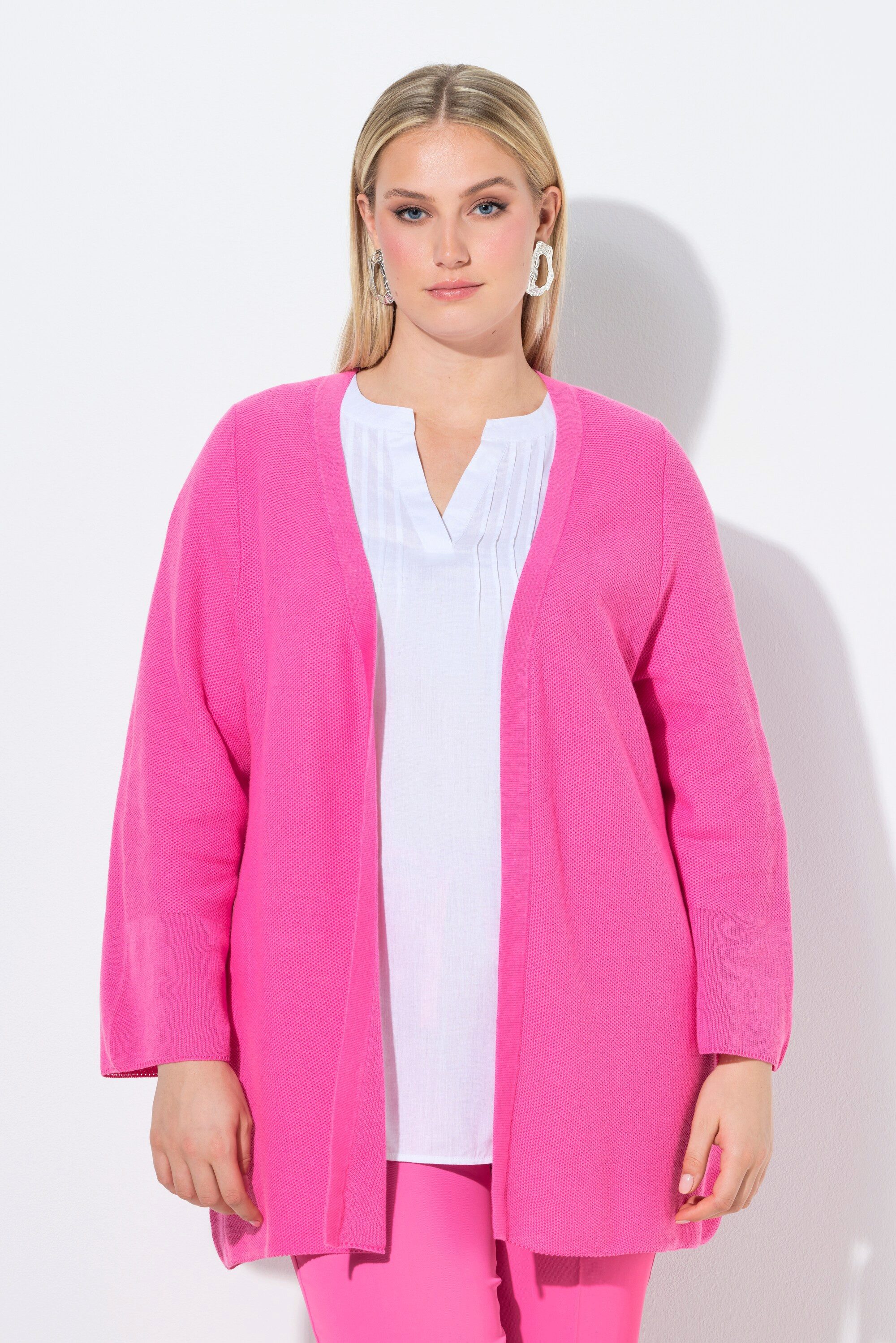 Ulla Popken Strickjacke Strickjacke A-Linie offene Form V-Ausschnitt