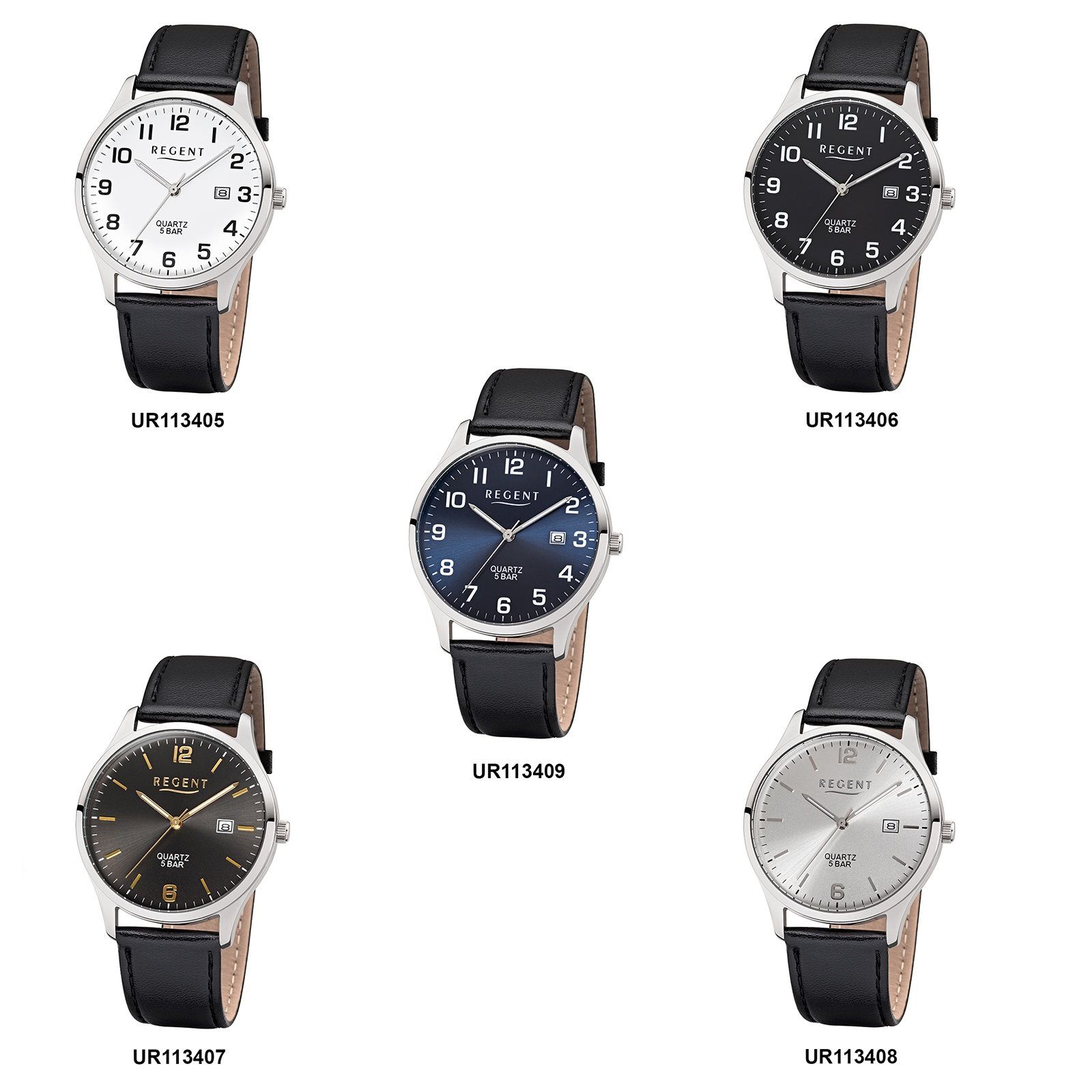 Regent Quarzuhr Regent Herren-Armbanduhr rund, 40mm), Analog, schwarz Herren groß (ca. Armbanduhr Lederarmband