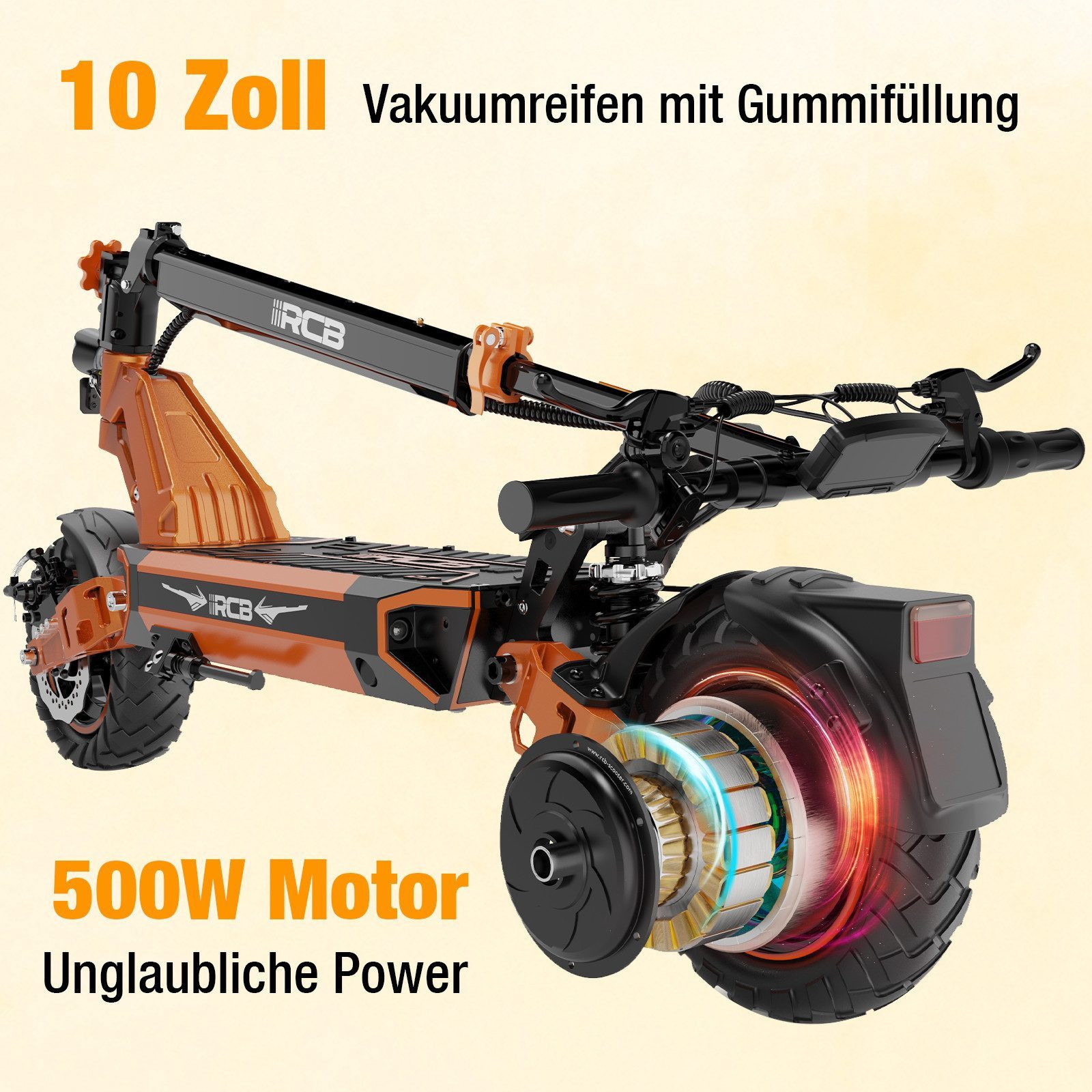 RCB TECH E-Scooter D7/D7PRO ABE,90-120KM Reichweite,10"mit Straßenzulassung Elektroroller, 500 W, 20,00 km/h, Spitzenleistung: 1000 W, mit APP