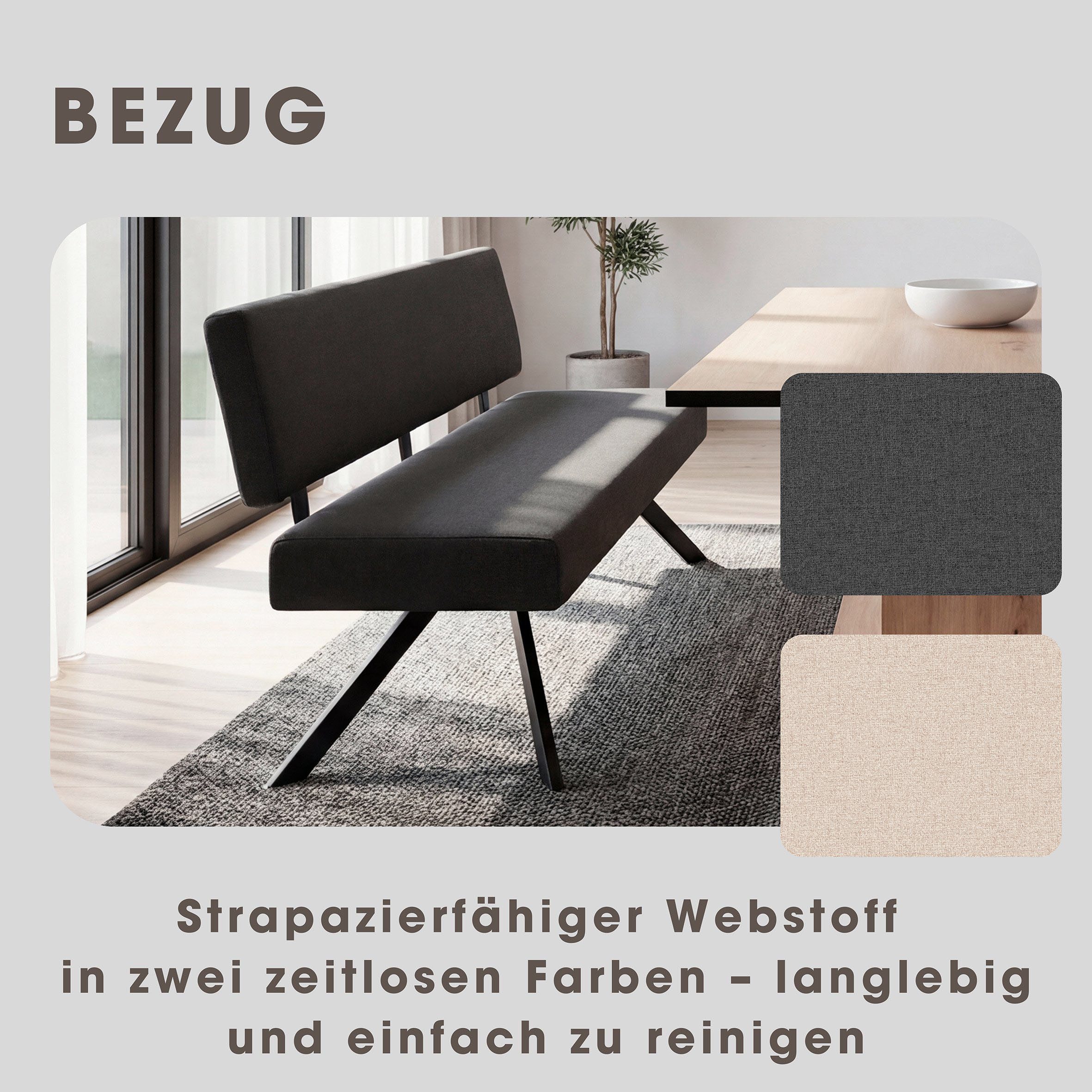 byLIVING Sitzbank TORONTO, Webstoff, bis 160 kg, Taschenfederkern, 4-Fußgestell, 3 Sitzplätze