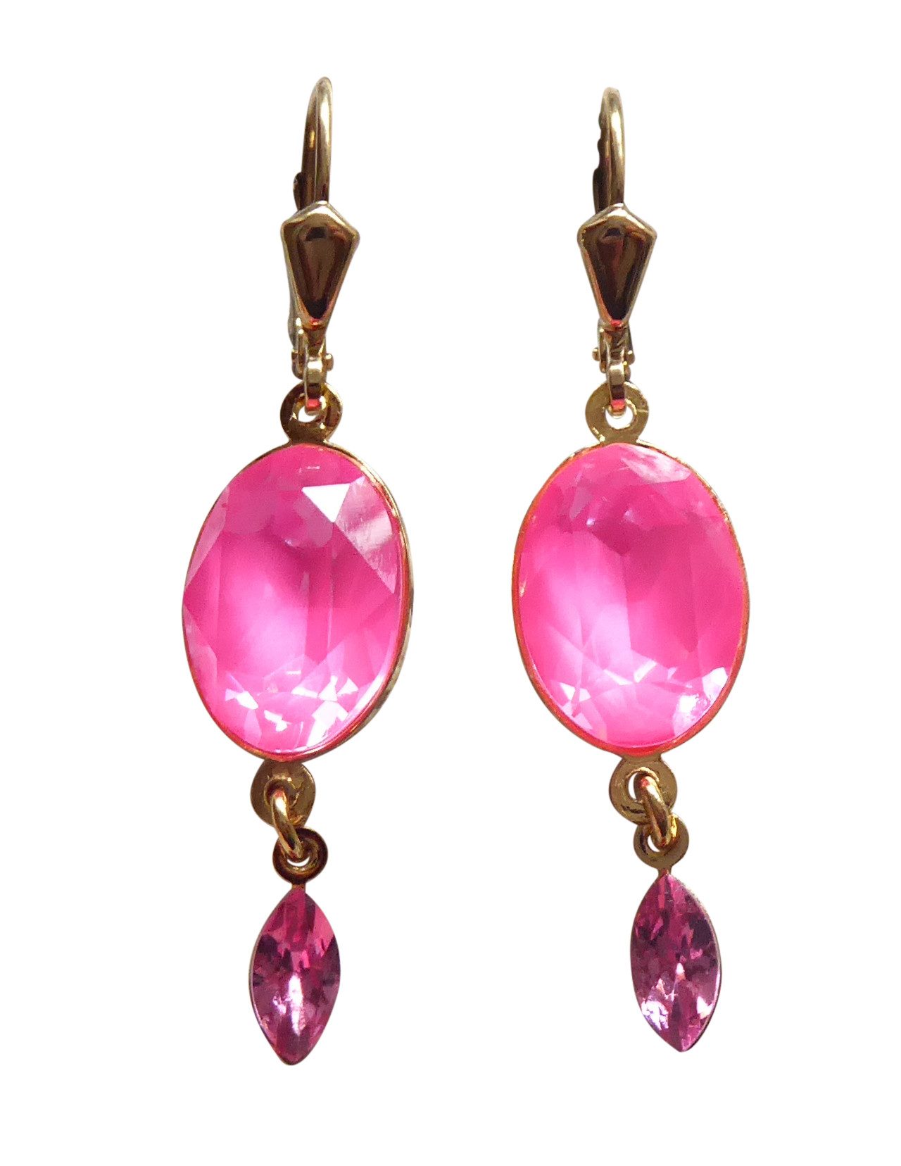 Mugello Paar Ohrhänger Luana pink vergoldet knallig Neonfarbe Hingucker, Handgefertigter Modeschmuck, made in Germany