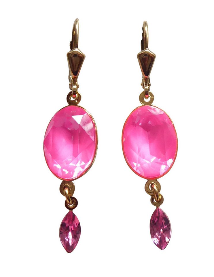 Mugello Paar Ohrhänger Luana pink vergoldet knallig Neonfarbe Hingucker, Handgefertigter Modeschmuck, made in Germany