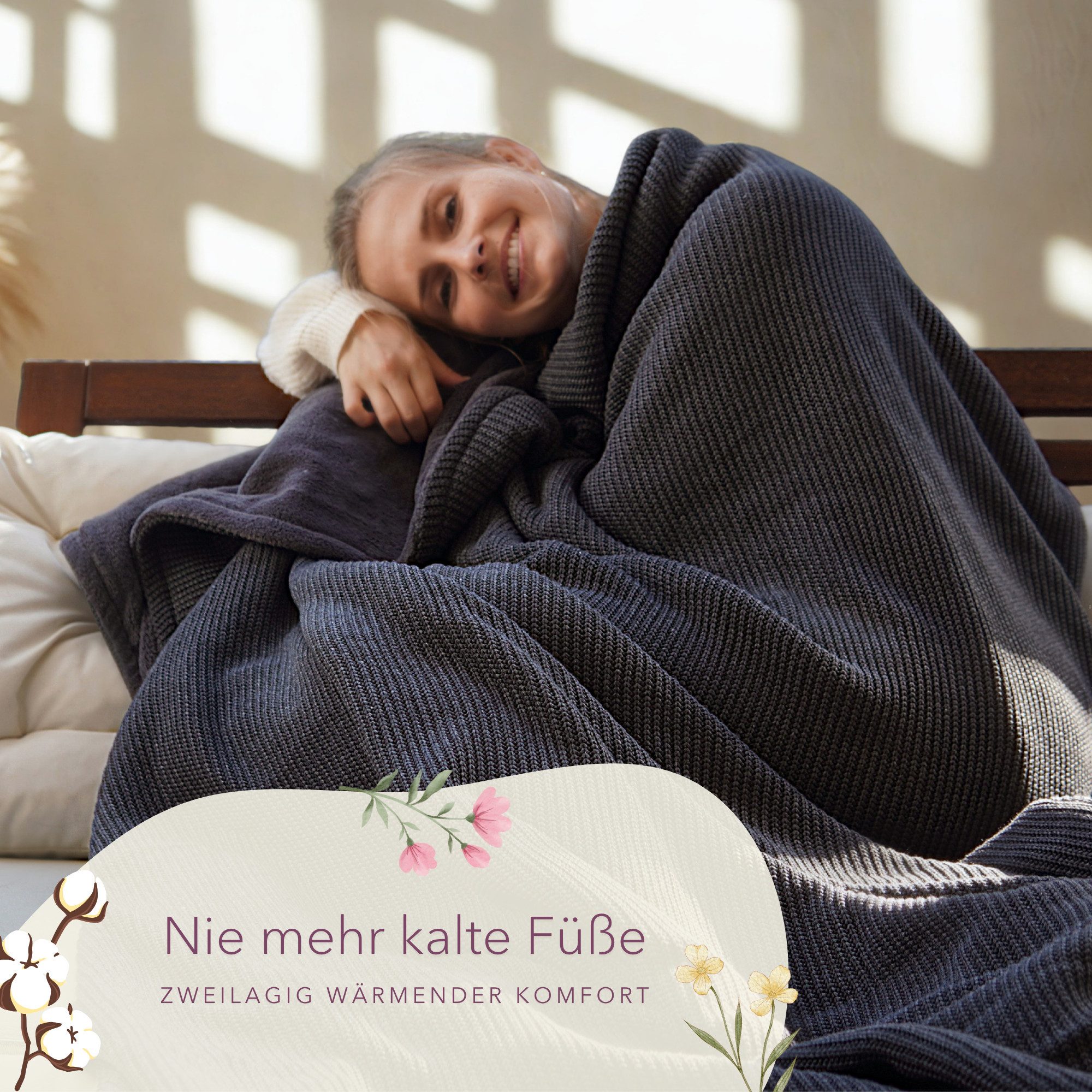 Wohndecke Premium Kuscheldecke mit Baumwollstrick, blanketino, extra voluminös – Bild 3 von 5
