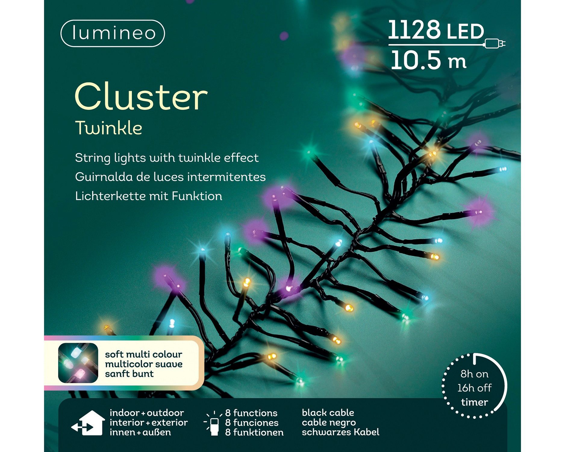 LED-Lichterkette Lumineo Lichterkette CLUSTER TWINKLE 1128 LED 10,5 m Sanftes BUNT