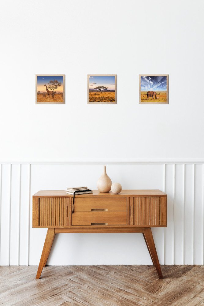 Bönninghoff Bild mit Rahmen, Afrika, Baum, Bäume, Elefanten Bilder, Giraffen Bilder, Landschaft, Natur, Tiere, Wiesen & Baumbilder (3 St)