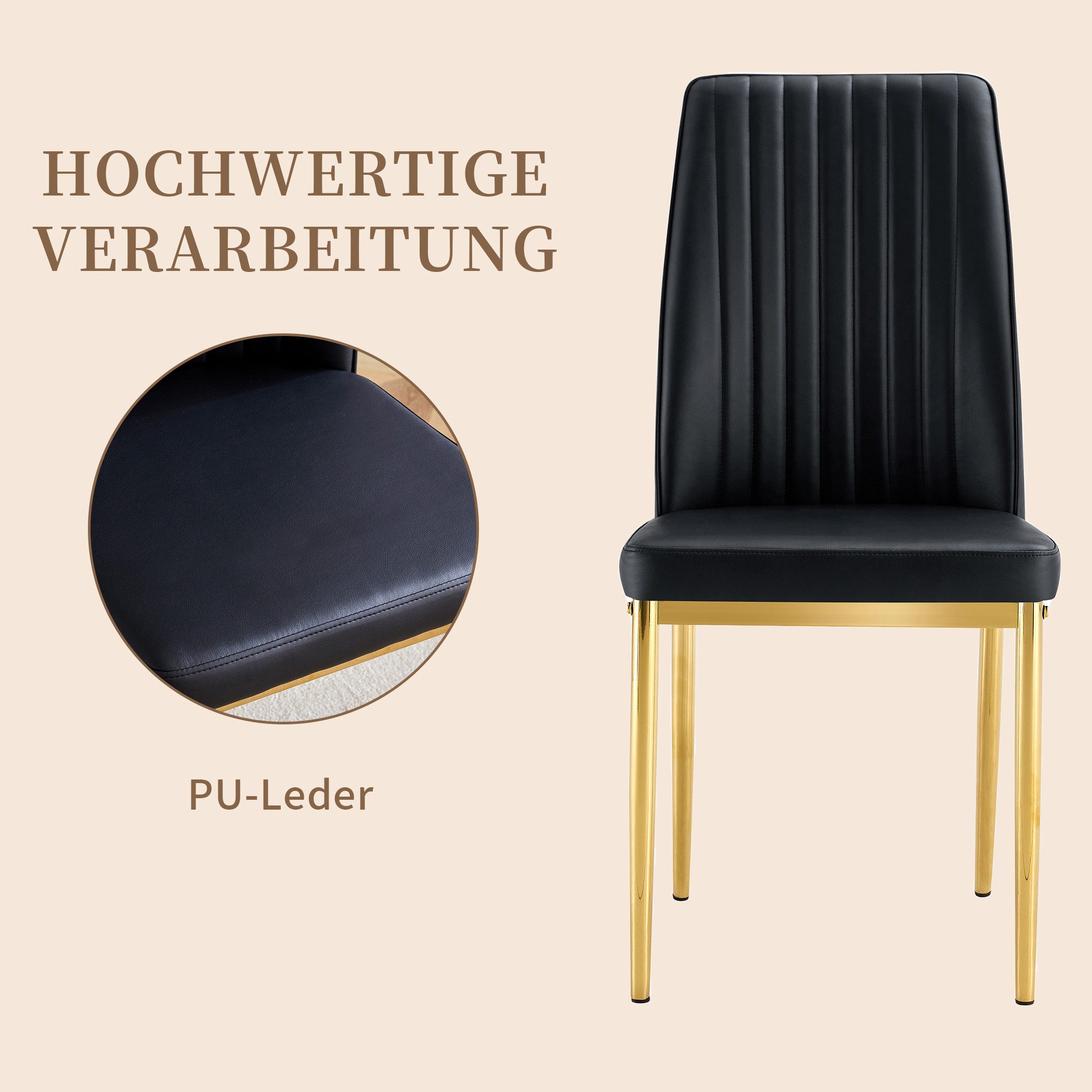 SeedWave Esszimmerstuhl 4er Set Küchenstuhl PU-Leder Polsterstuhl mit Erhöhter Rückenlehne, Metallfüße mit Anti-Rutsch-Pads