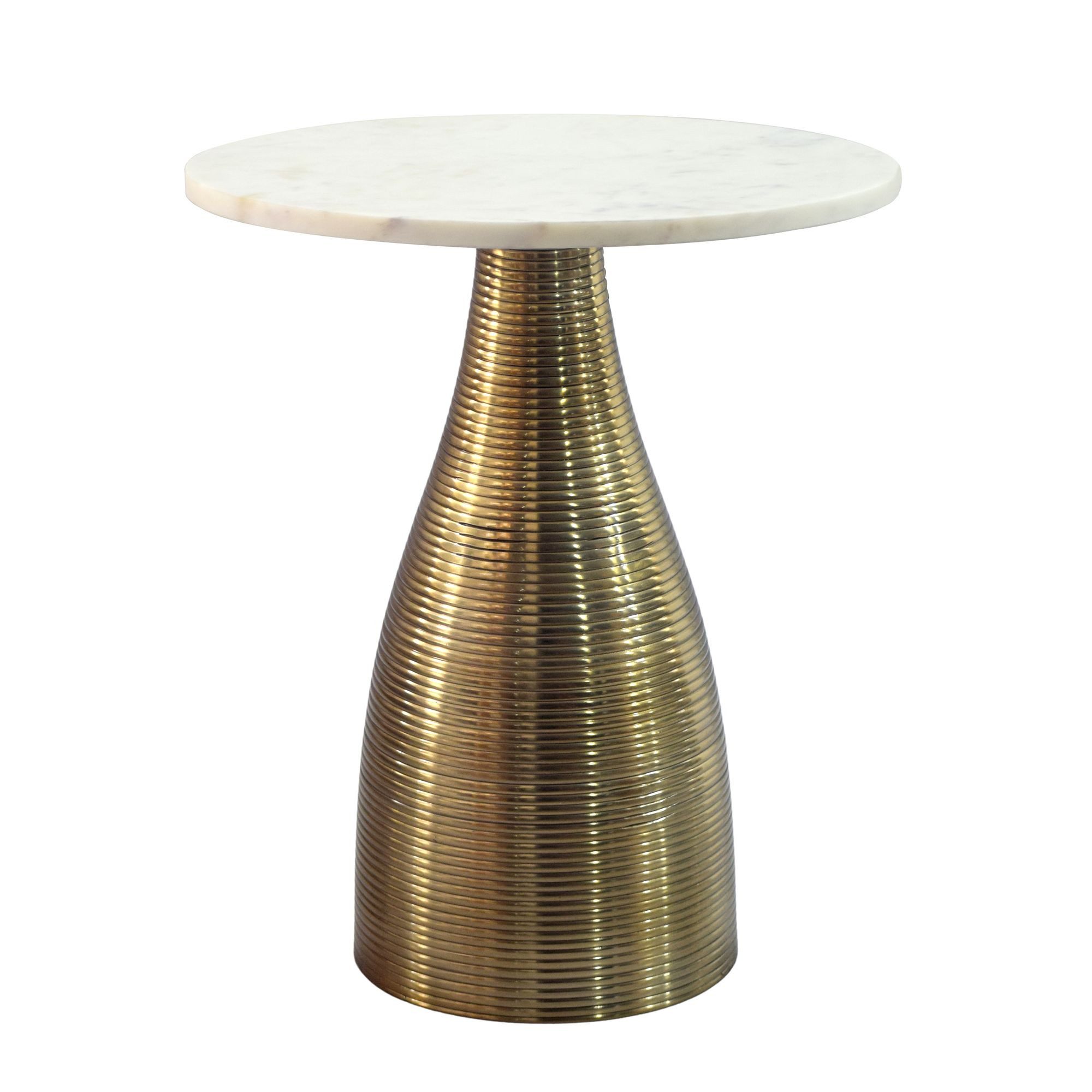 Wohnling Beistelltisch WL7.513 Wohnzimmertisch Rund Marmorplatte Weiß Anstelltisch Couchtisch (Skulpturale Metallbasis mit feiner Struktur), Eleganter Naturstein für Dein Zuhause