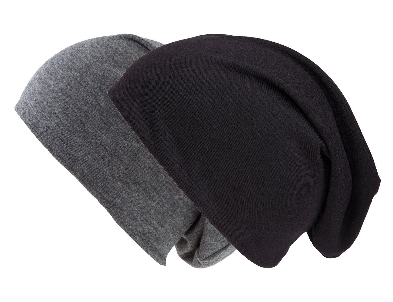 shenky Jerseymütze Doppelpack Beanie Mützen (2er Set) 28cm lang Schwarz/Dunkelgrau | Sommermützen